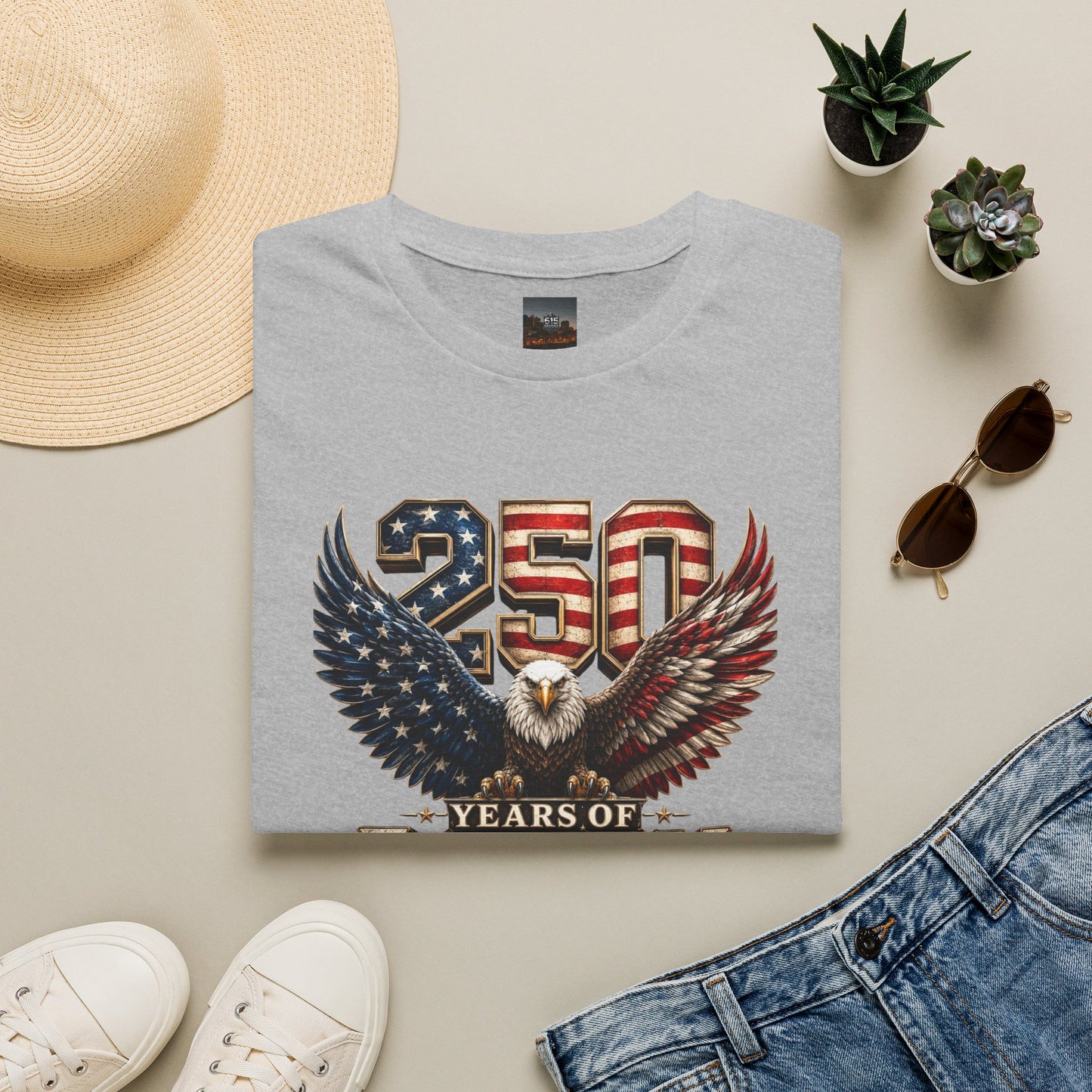 #250 250 Years of Freedom Eagle Patriotic American Flag Anniversary (1776–2026) T-Shirt
