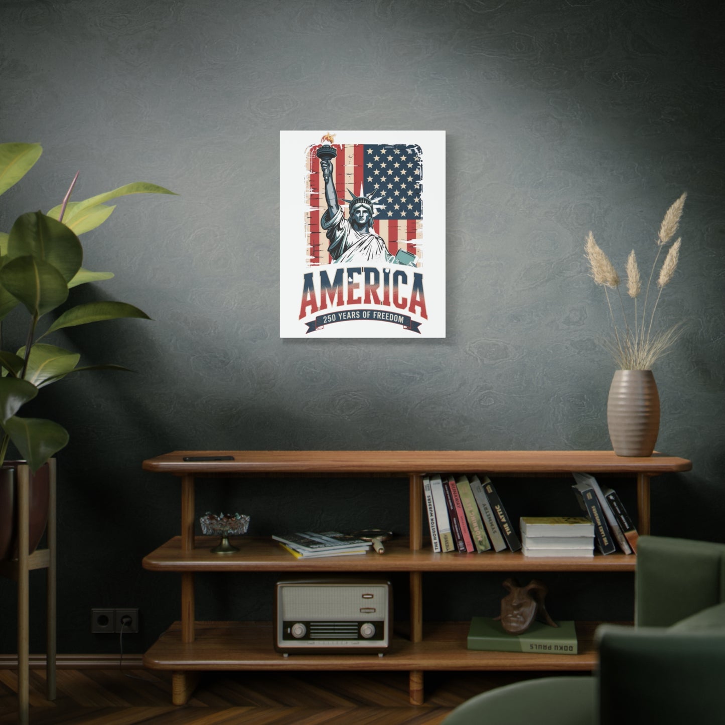 #250 Statue of Liberty American Flag 'America' Patriotic Independence Day Matte Canvas Wall Art