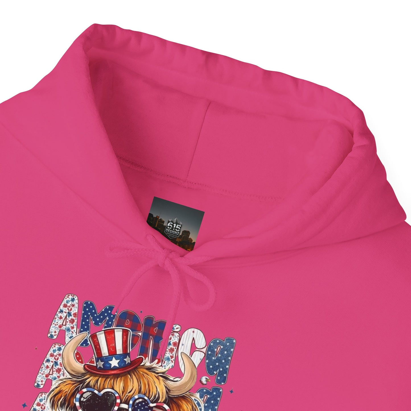 #250 American Flag Bubblegum Patriotic Highland Cow Hoodie