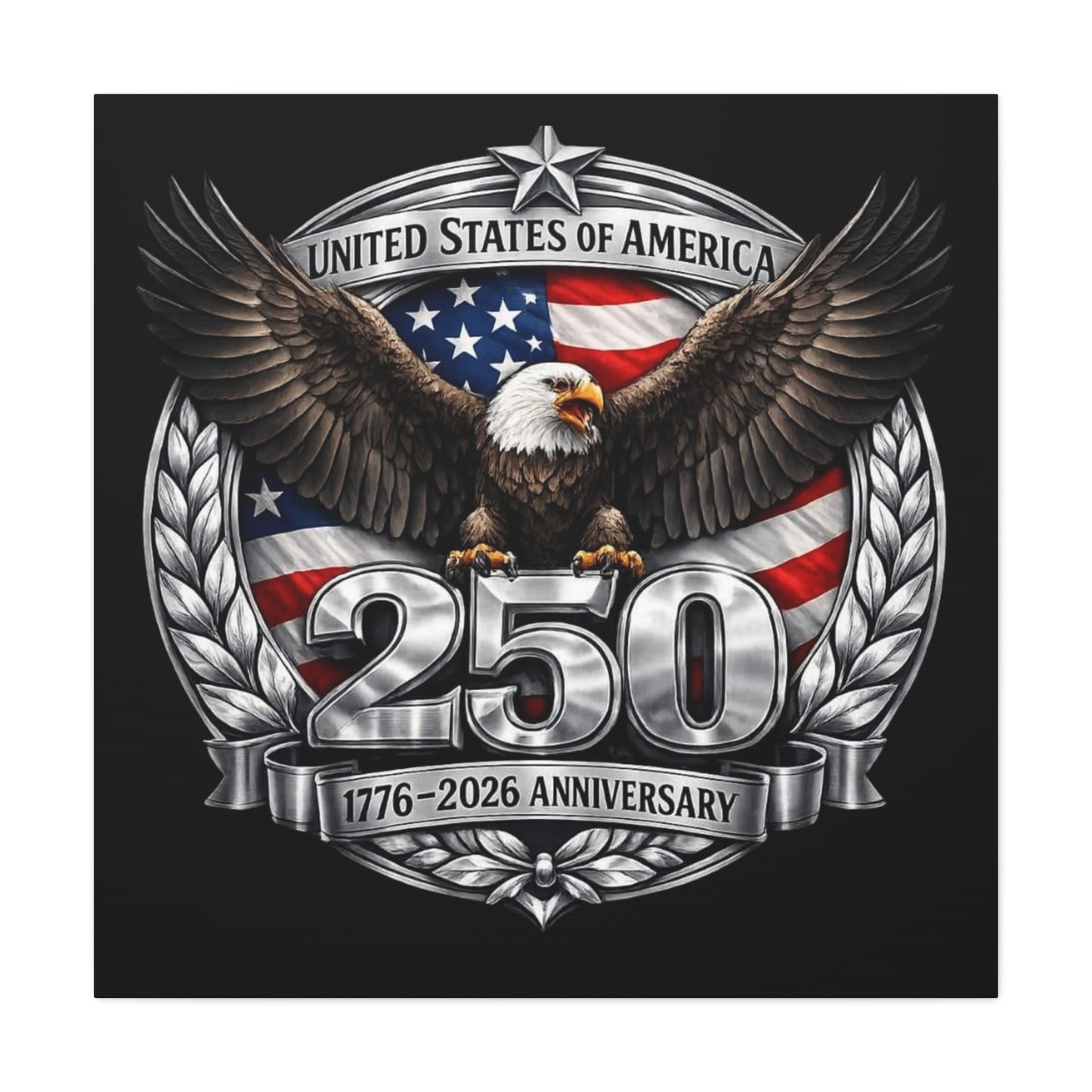 #250 Patriotic Bald Eagle 250 United States Emblem Matte Canvas Wall Art