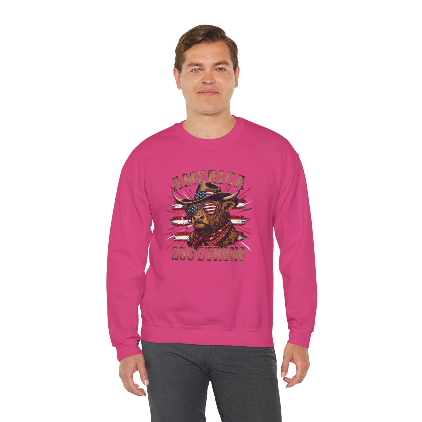 #250 America 250 Strong Patriotic Bull with American Flag Sweatshirt