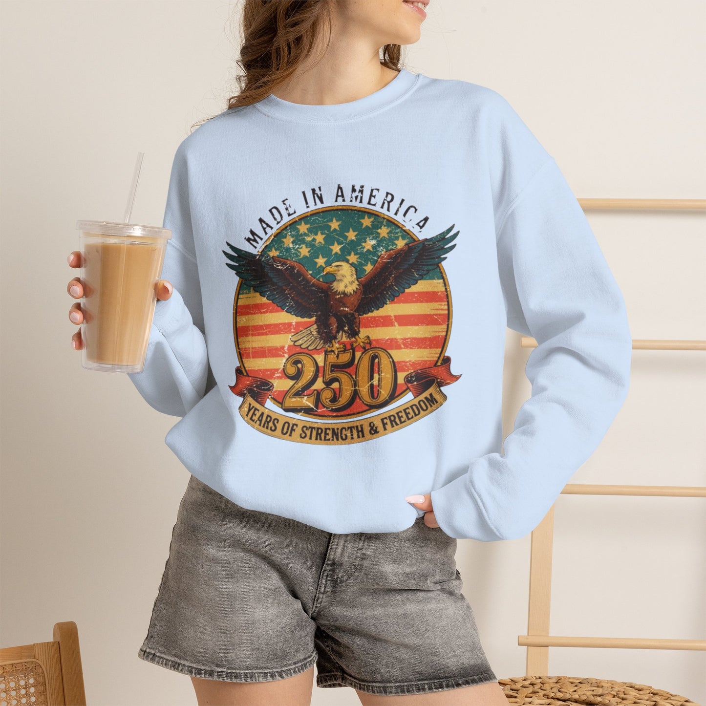 #250 Made in America Eagle 250th Anniversary Patriotic Crewneck Sweatshirt