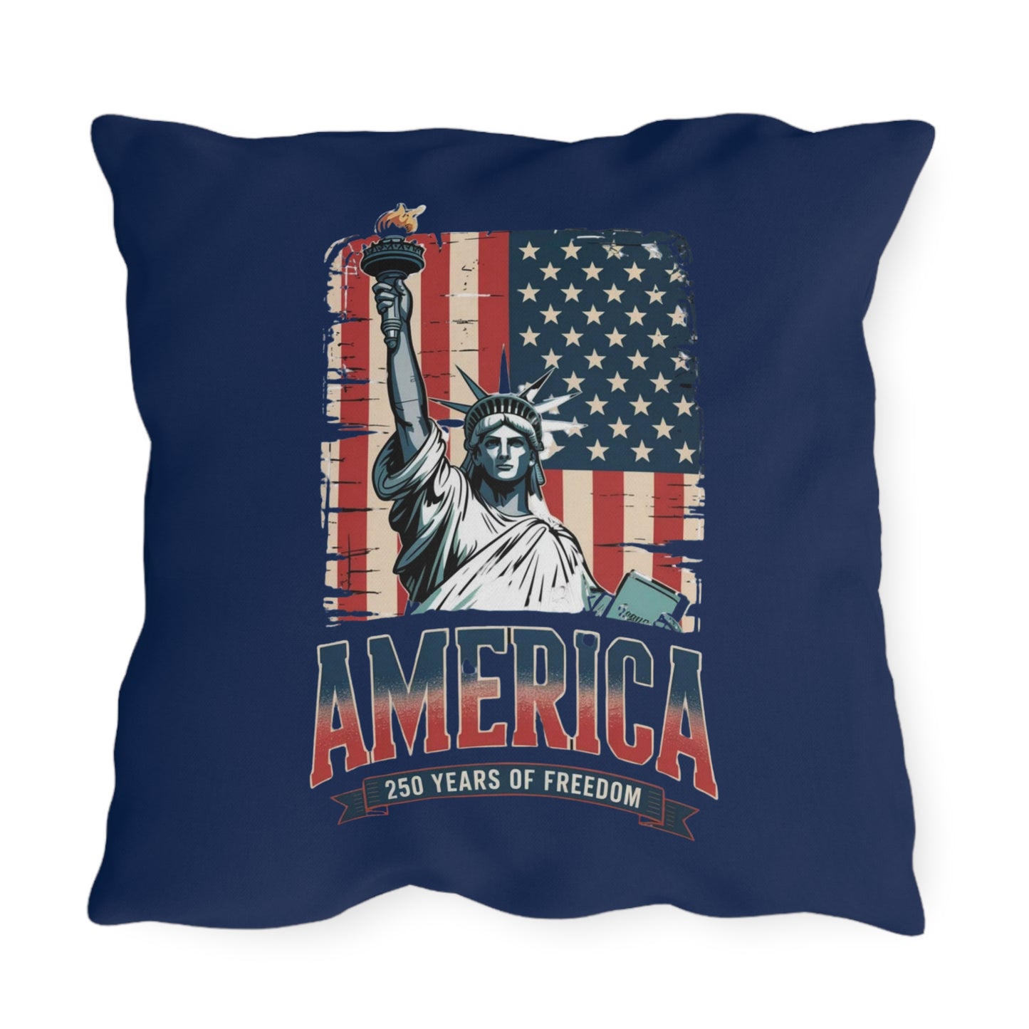 #250 Statue of Liberty American Flag 'America' Patriotic Independence Day Outdoor Throw Pillow