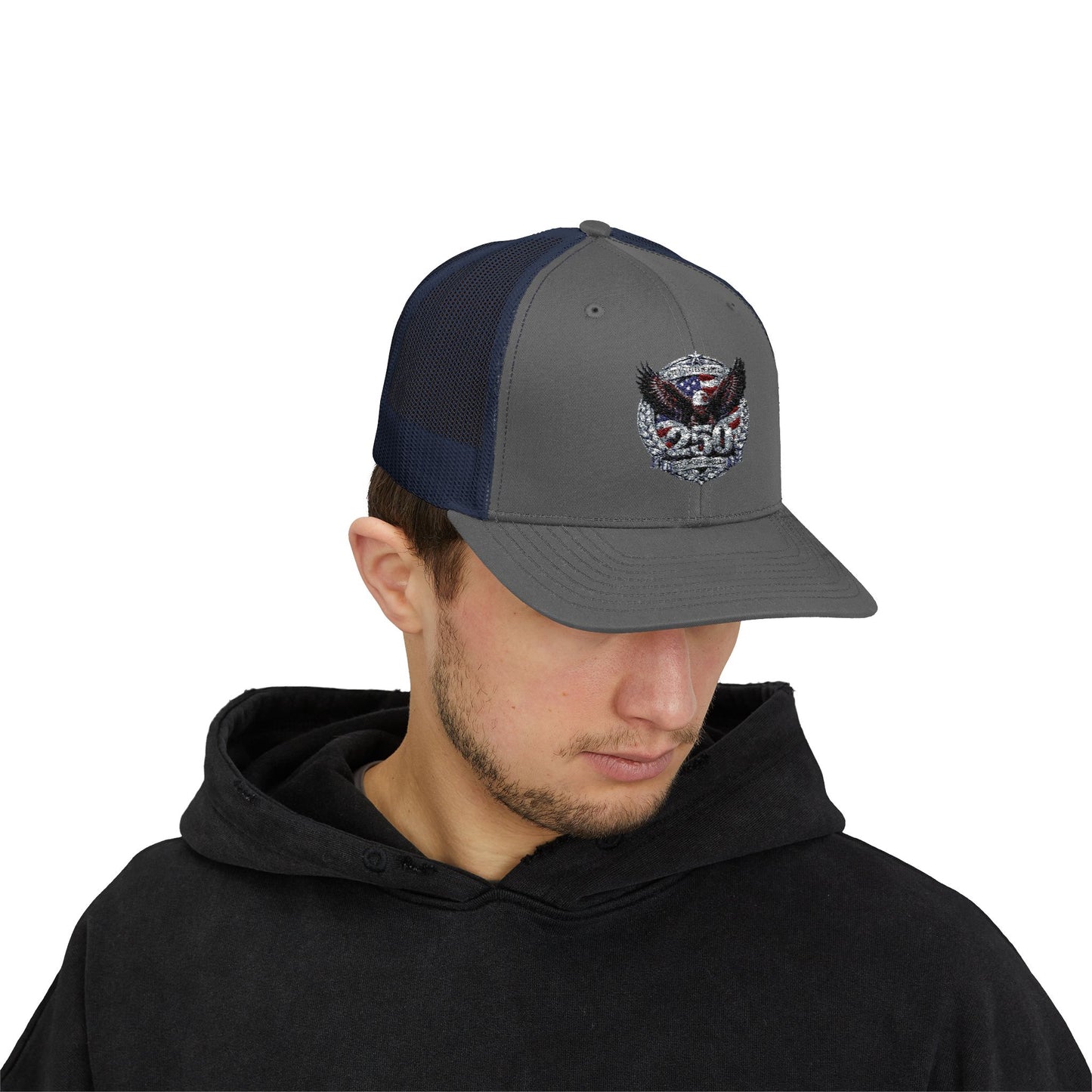 #250 Patriotic Bald Eagle 250 United States Emblem Snapback Trucker Cap