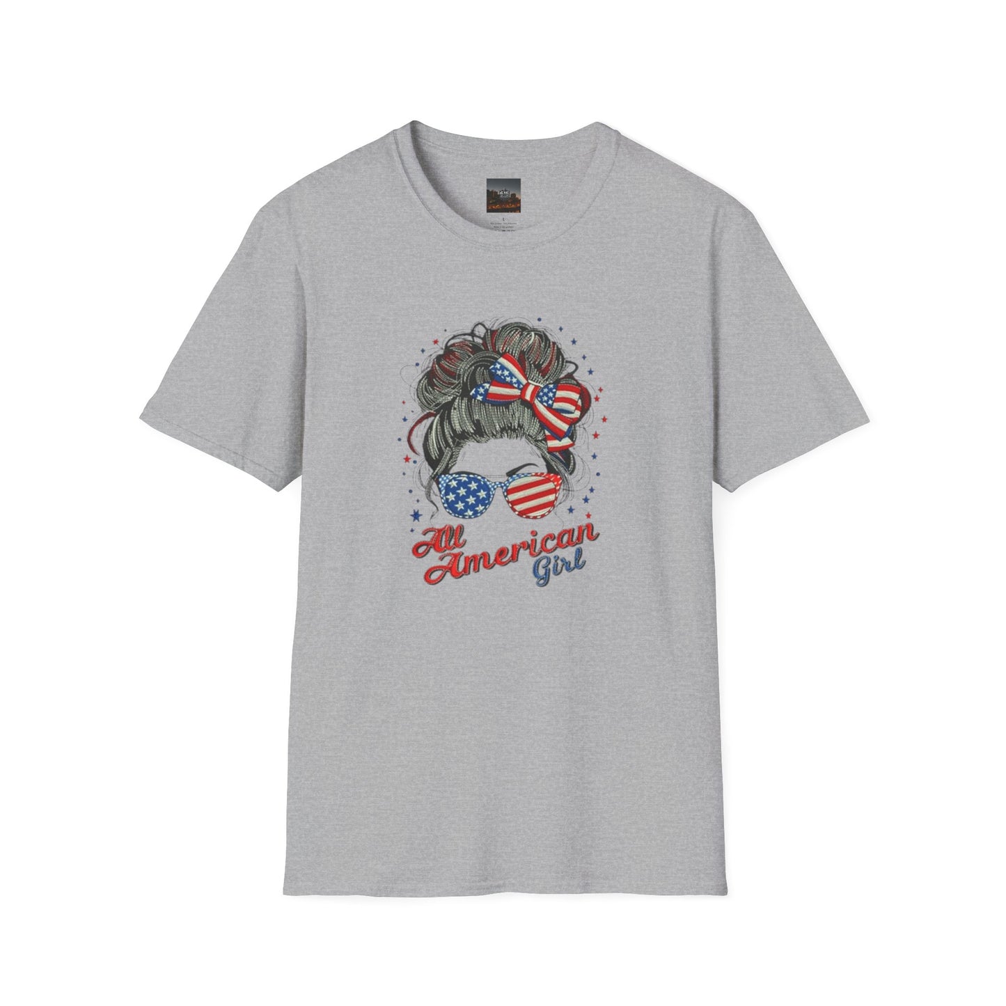 #250 "All American Girl" Patriotic Messy Bun T-Shirt