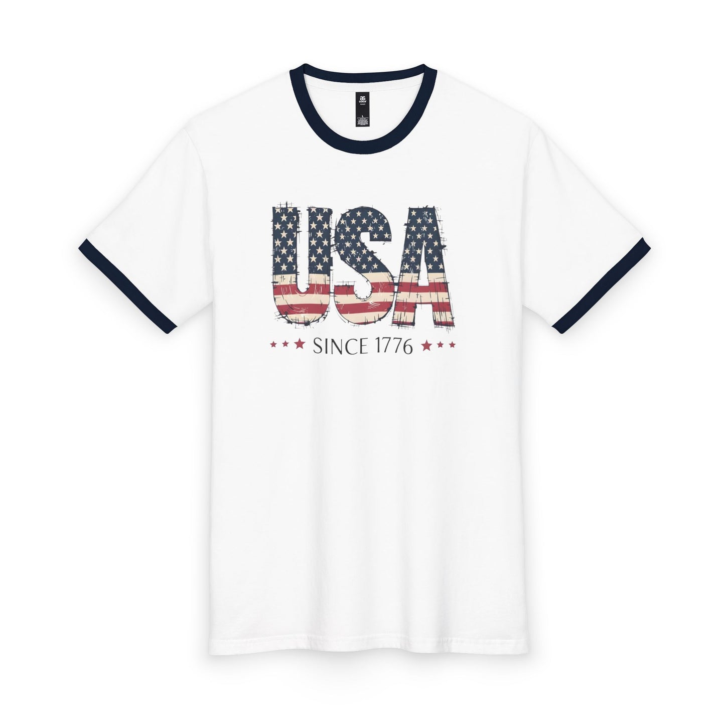 #250 USA Flag "USA Since 1776" Patriotic Ringer Tee