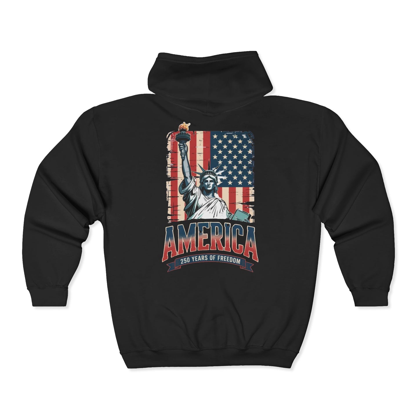 #250 Statue of Liberty American Flag 'America' Patriotic Independence Day Zip Hoodie