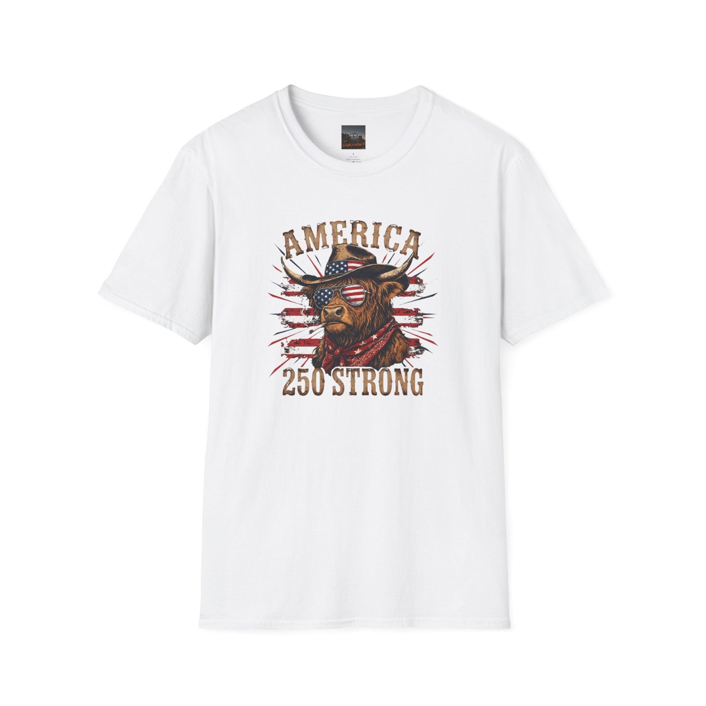 #250 America 250 Strong Patriotic Bull with American Flag T-Shirt