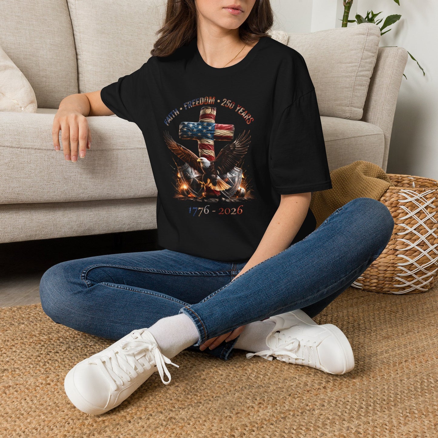 #250 Faith • Freedom 250 Years American Flag Cross & Eagle 1776-2026 T-Shirt