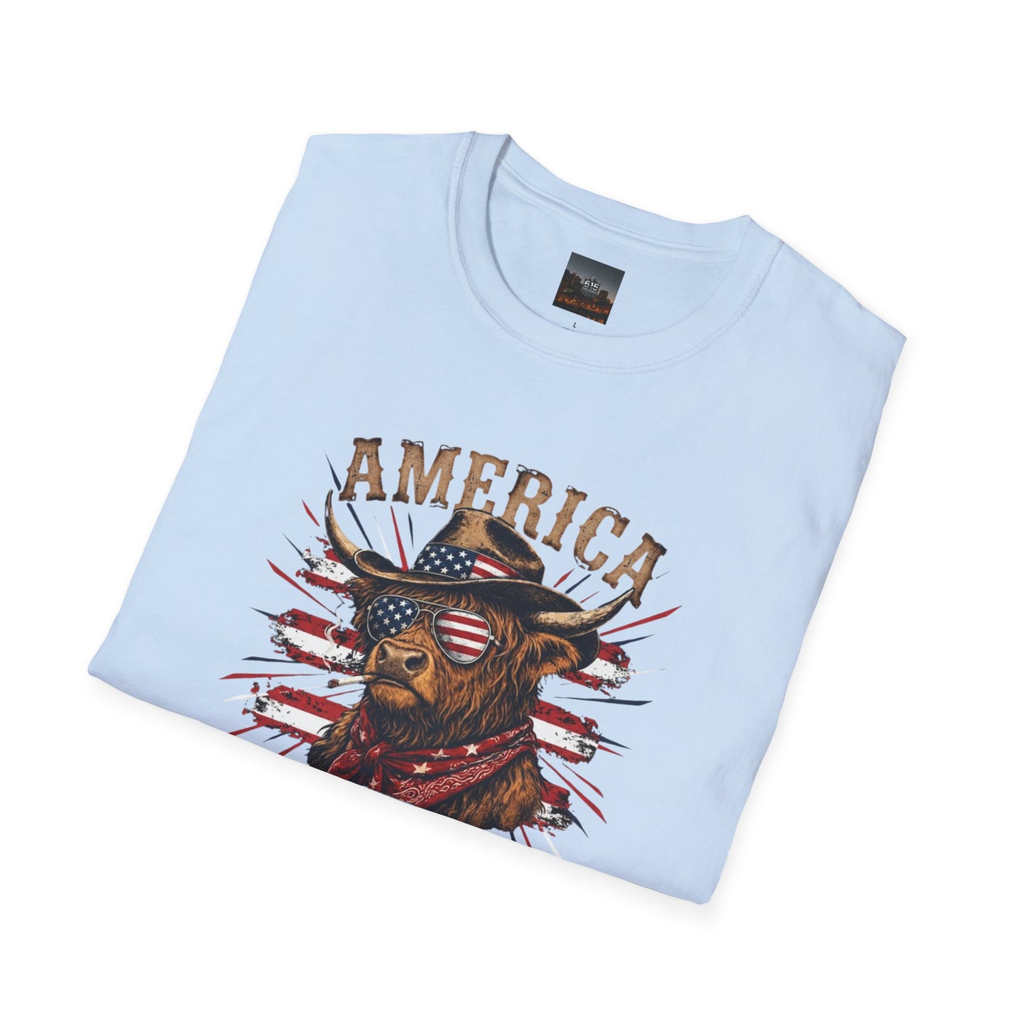 #250 America 250 Strong Patriotic Bull with American Flag T-Shirt