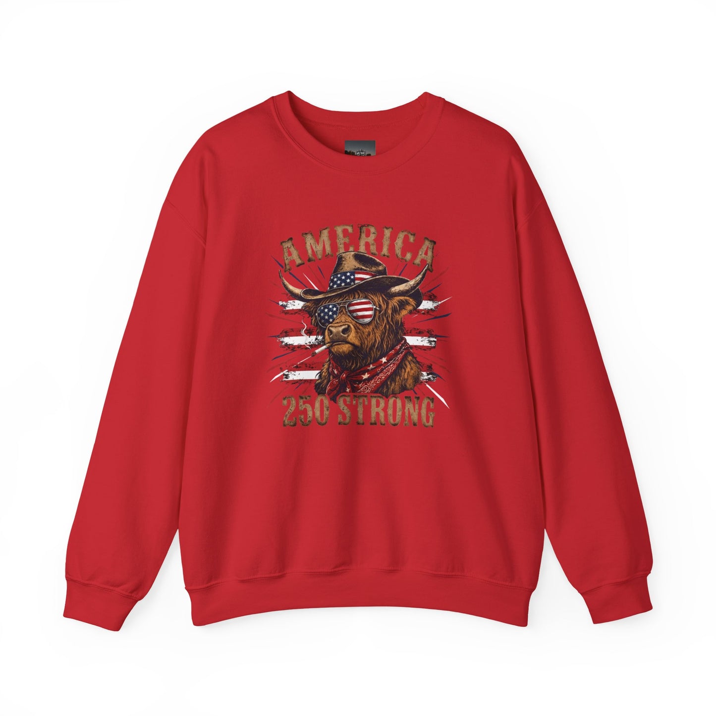 #250 America 250 Strong Patriotic Bull with American Flag Sweatshirt