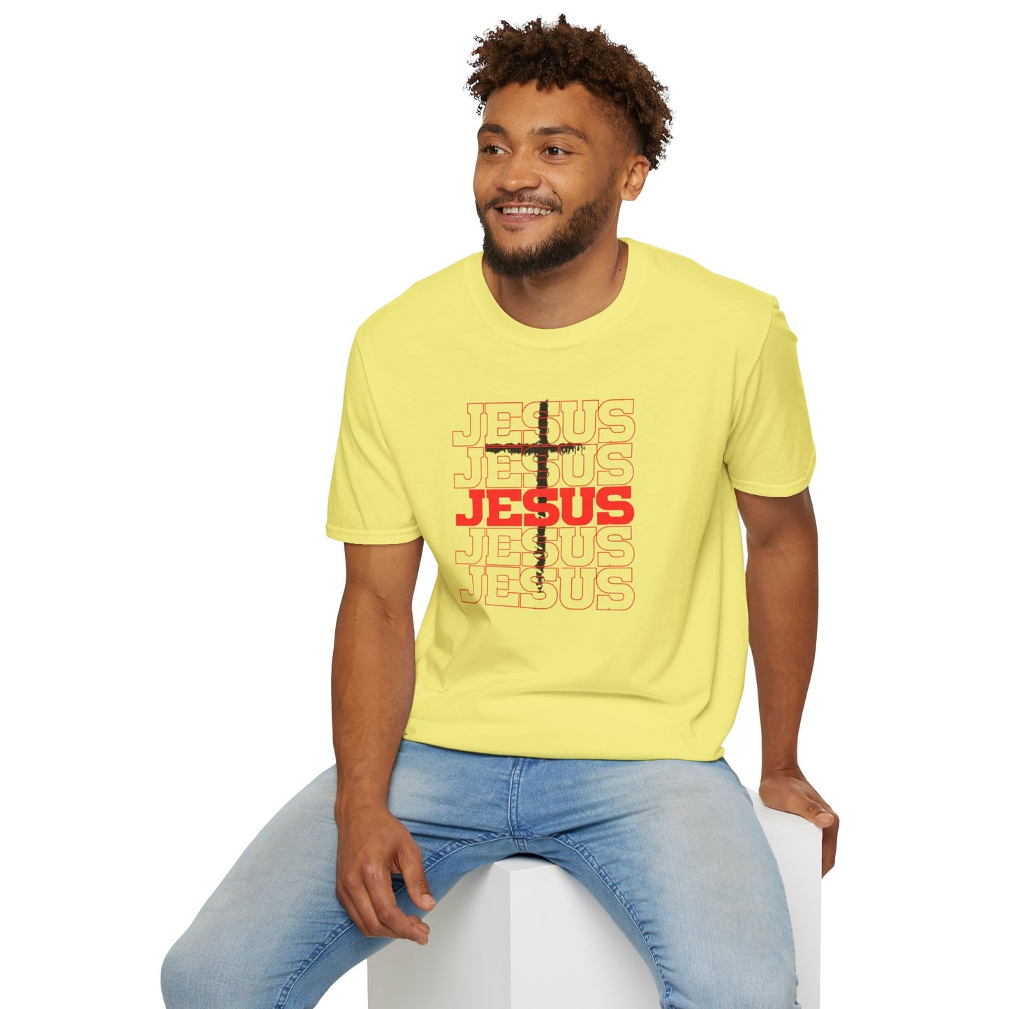 Jesus Cross Red Text Black Cross Graphic T-Shirt — Religious Faith Tee
