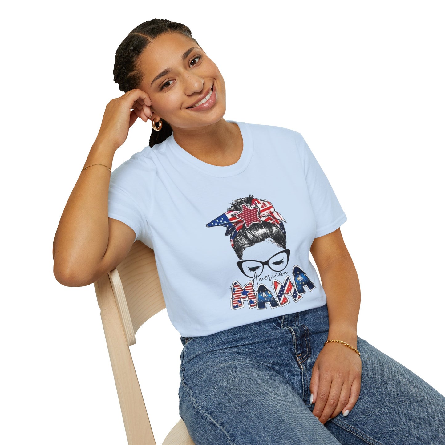 Mama USA Flag Messy Bun T-Shirt