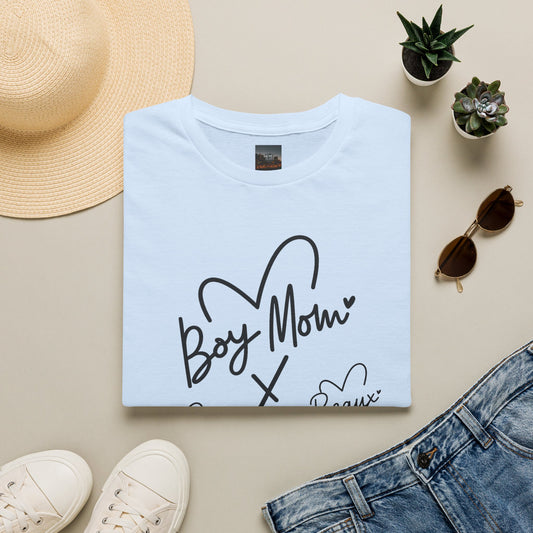 #CBS Boy Mom Heart T-Shirt – Casual Graphic Tee for Mothers ("Boy Mom" Script Design)