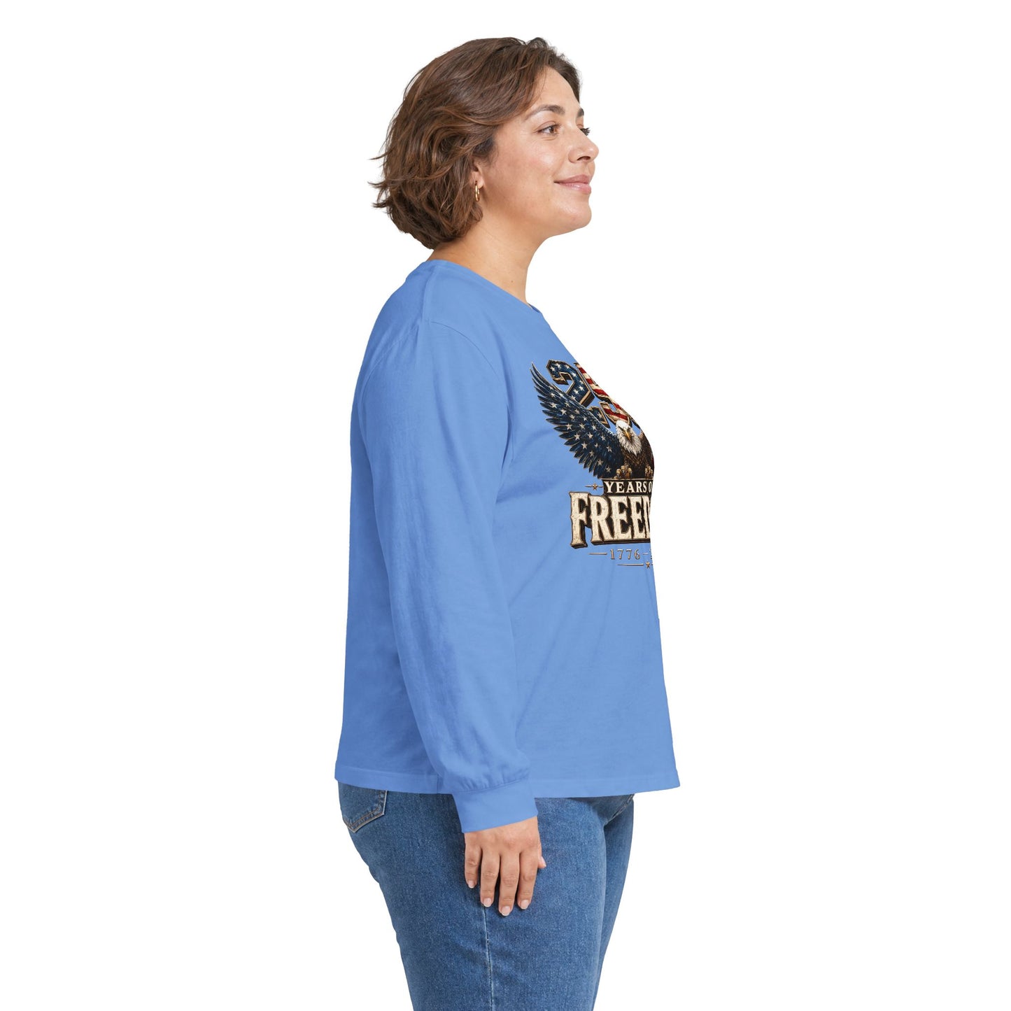 #250 250 Years of Freedom Eagle Patriotic American Flag Anniversary (1776–2026) Long Sleeve Tee