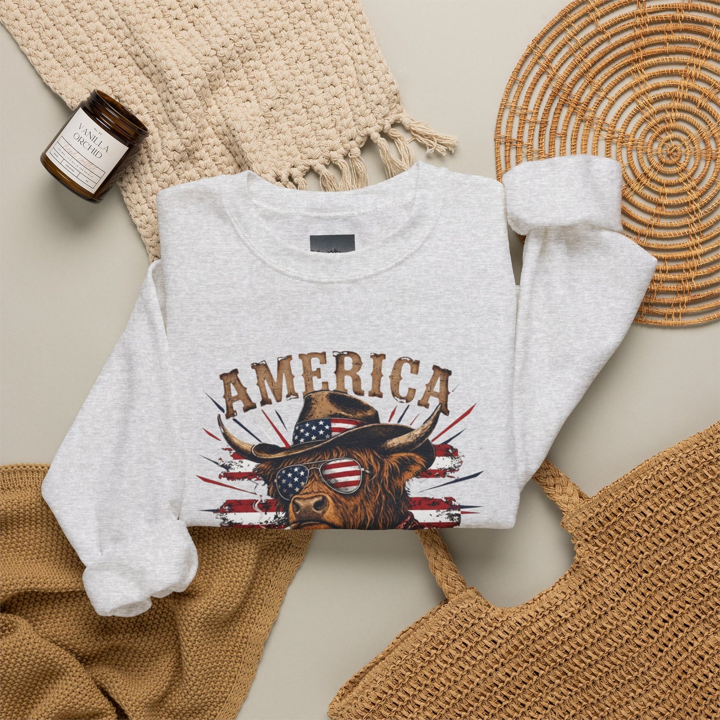 #250 America 250 Strong Patriotic Bull with American Flag Sweatshirt