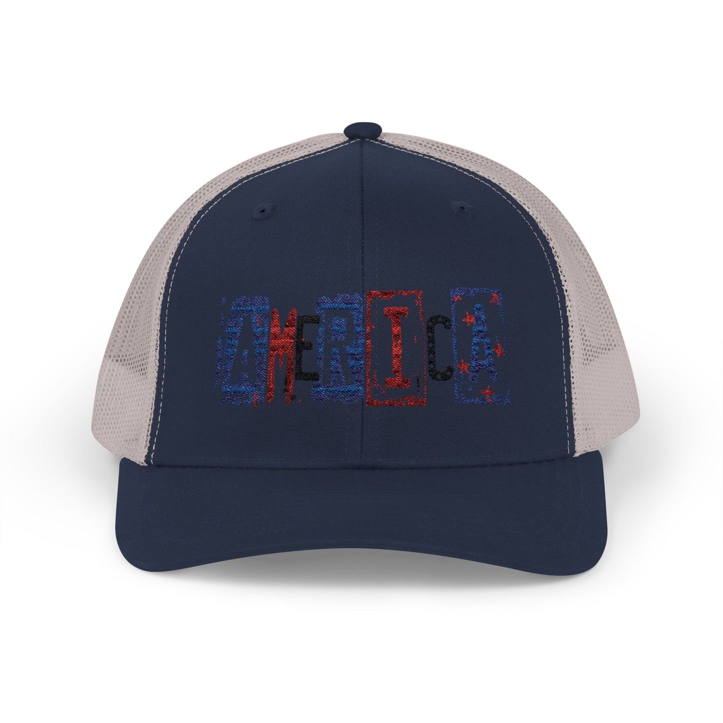 #250 America Retro Block Text Patriotic Snapback Trucker Cap