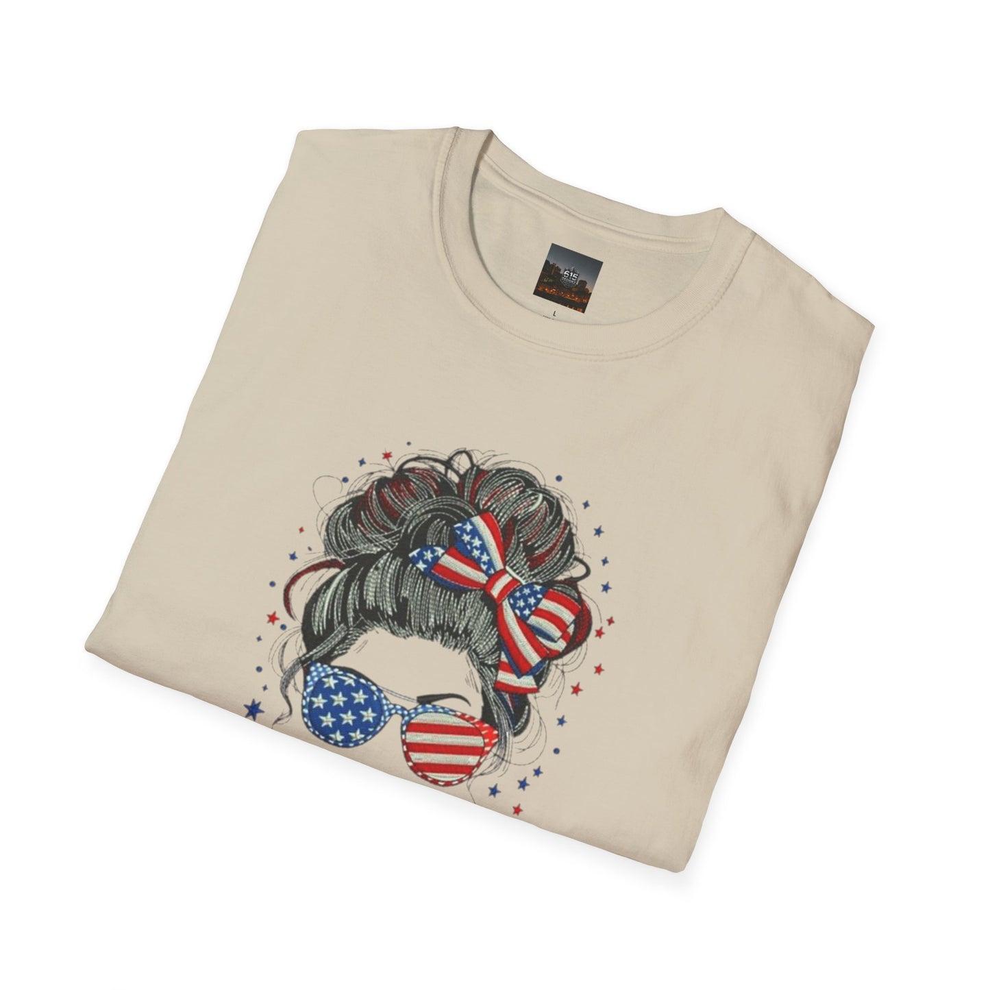 #250 "All American Girl" Patriotic Messy Bun T-Shirt