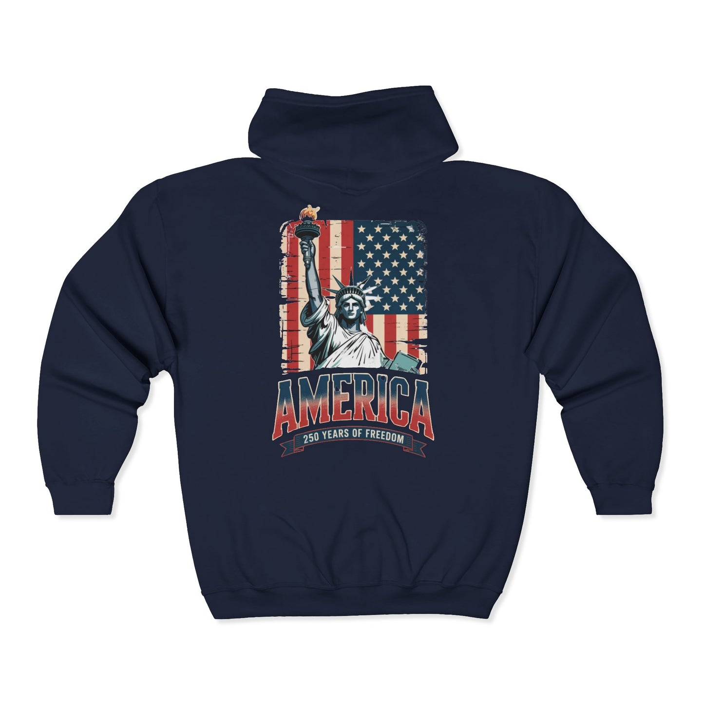 #250 Statue of Liberty American Flag 'America' Patriotic Independence Day Zip Hoodie