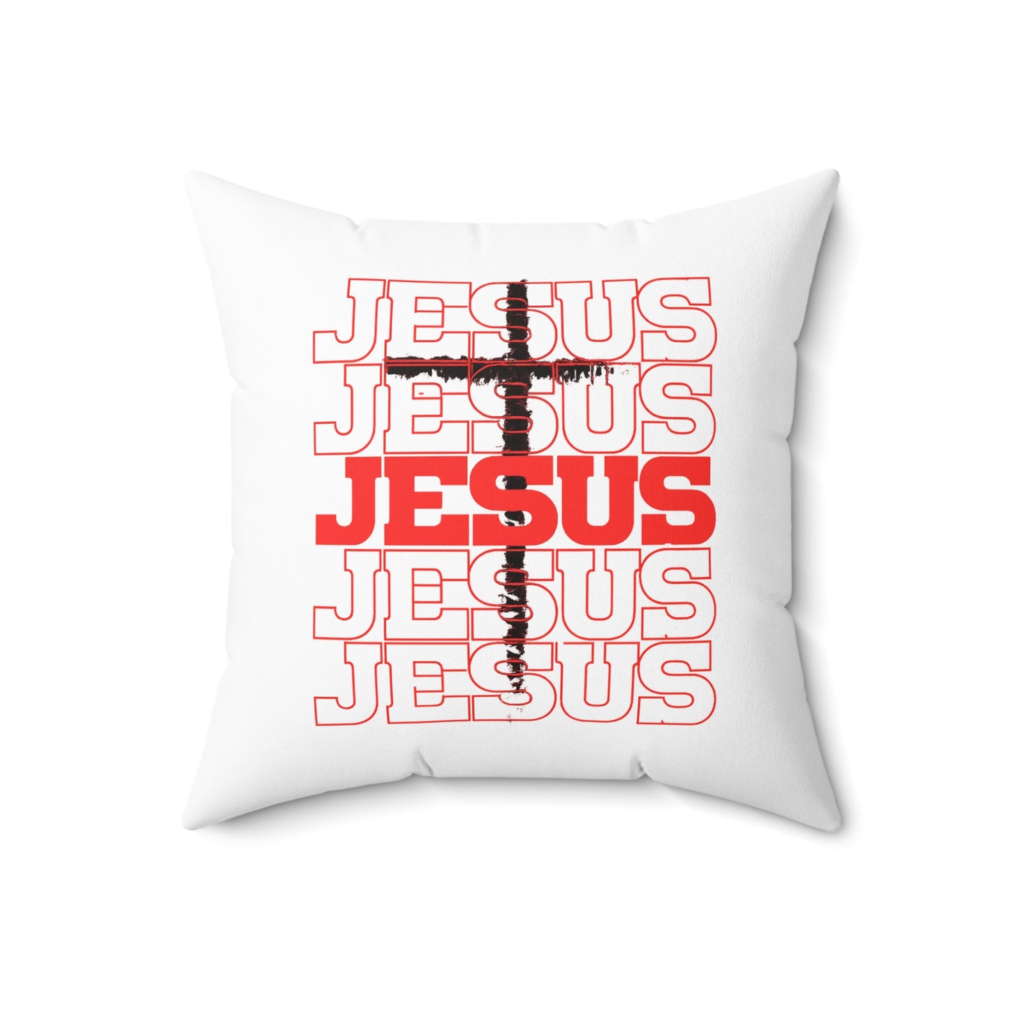 Jesus Cross Red Text Black Cross Graphic - Decorative Throw Pillow for Christian Home Decor