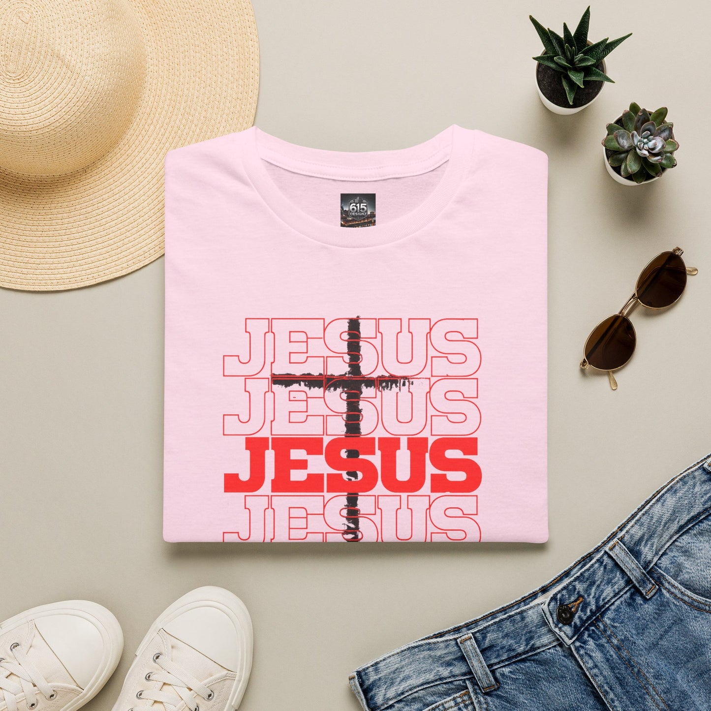 Jesus Cross Red Text Black Cross Graphic T-Shirt — Religious Faith Tee