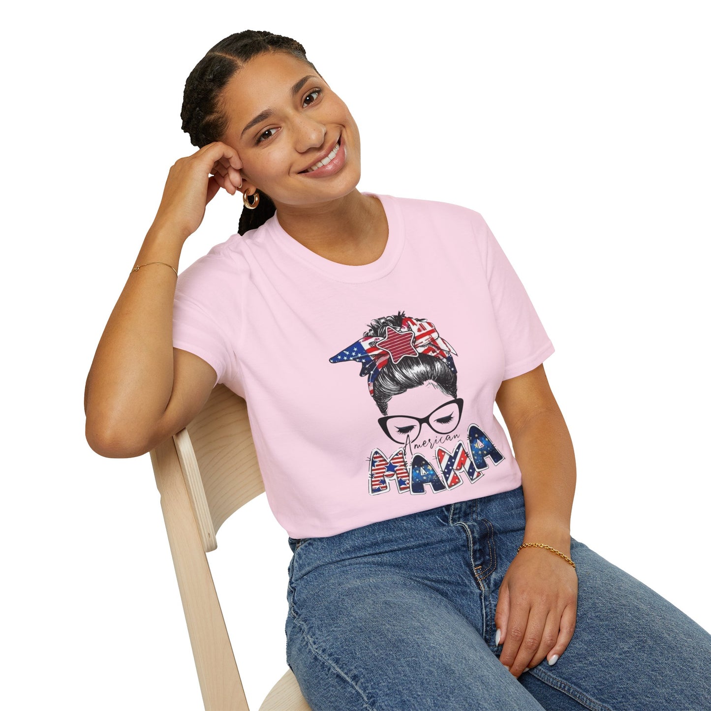 Mama USA Flag Messy Bun T-Shirt