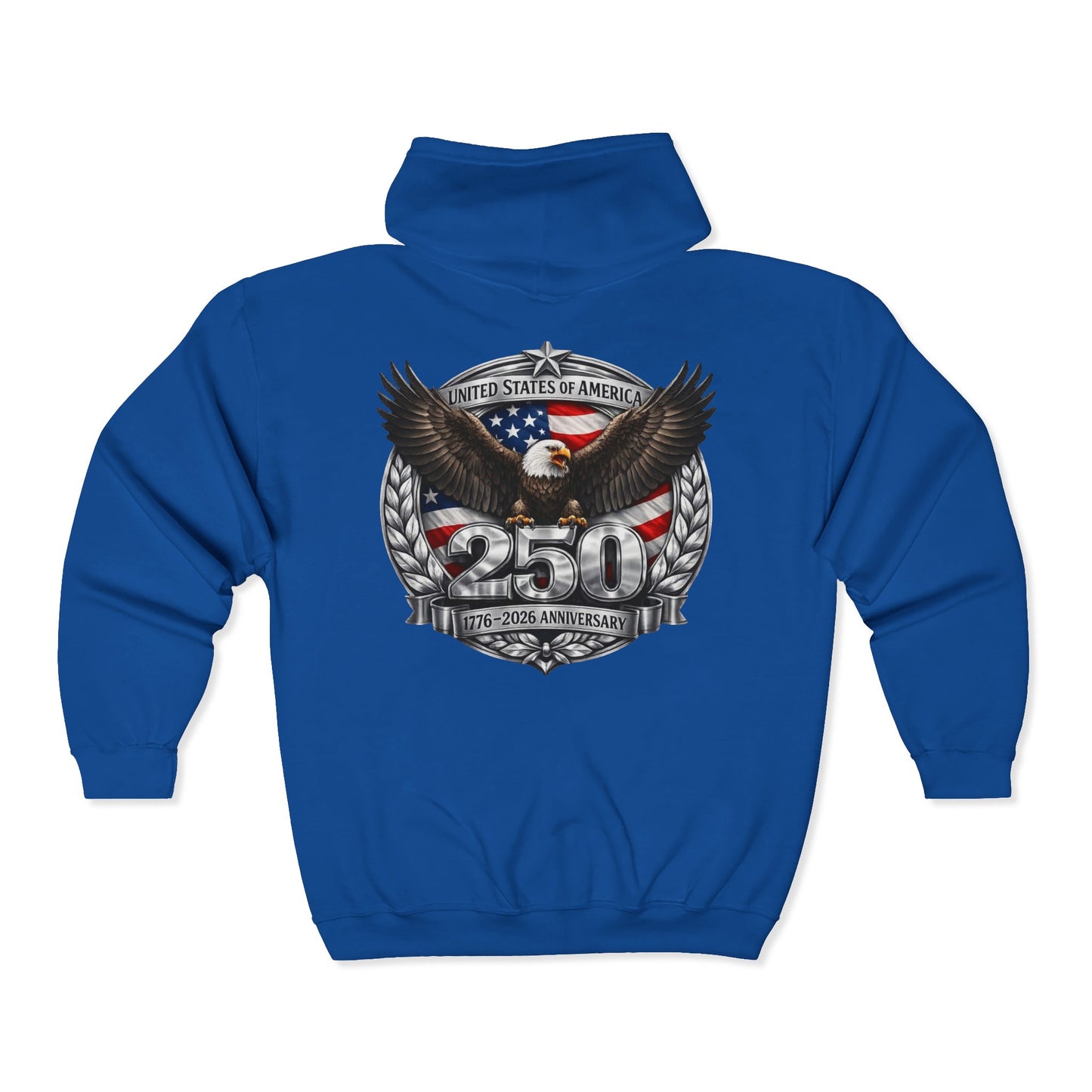 #250 Patriotic Bald Eagle 250 United States Emblem Zip Hoodie
