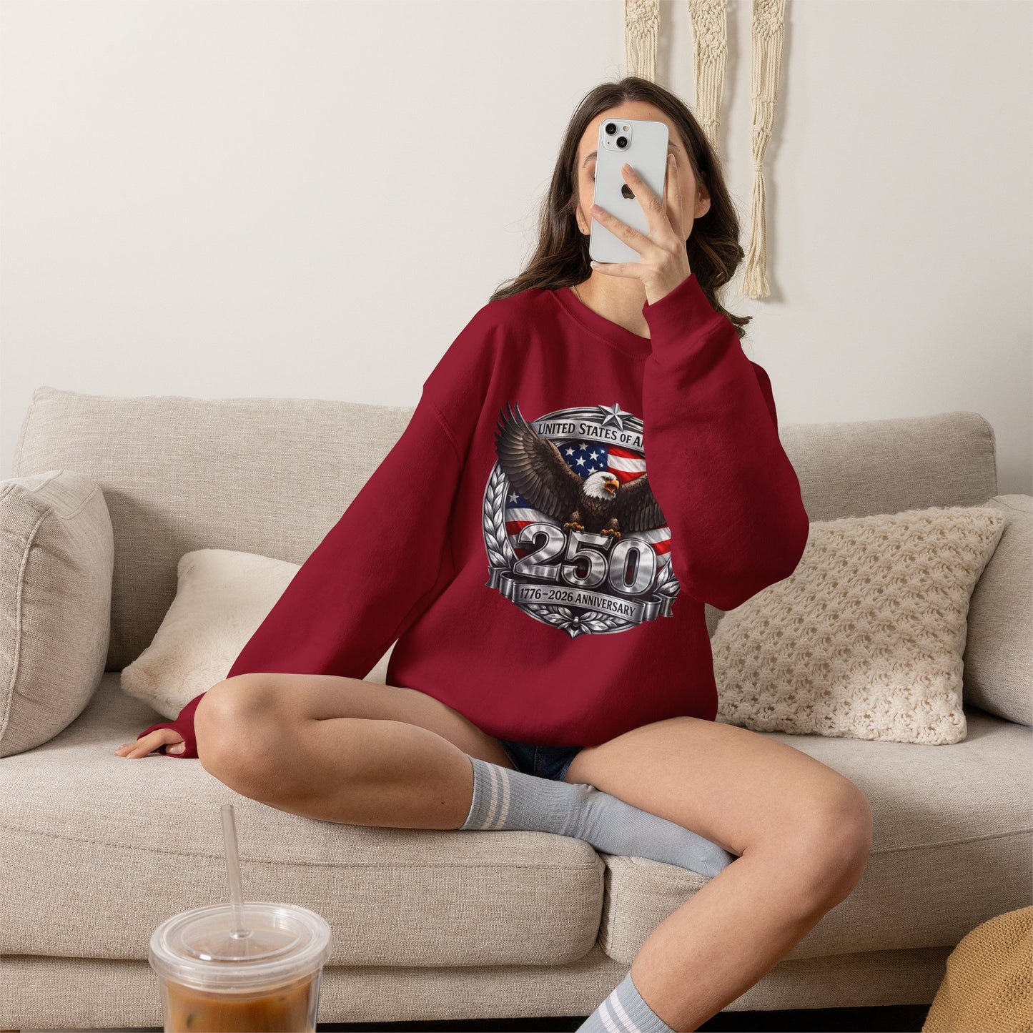 #250 Patriotic Bald Eagle 250 United States Emblem Crewneck Sweatshirt