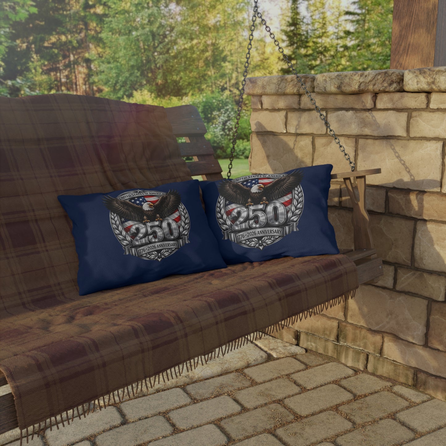 #250 Patriotic Bald Eagle 250 United States Emblem Outdoor Throw Pillow