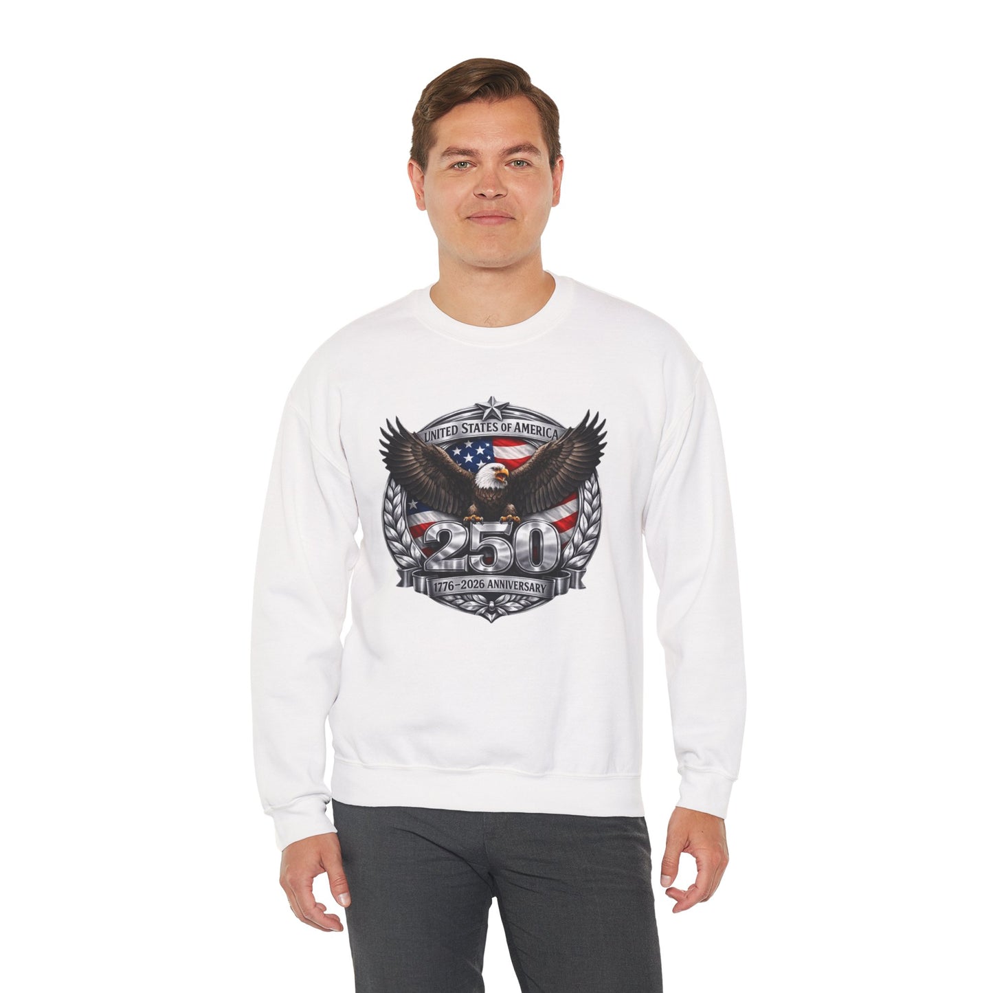 #250 Patriotic Bald Eagle 250 United States Emblem Crewneck Sweatshirt