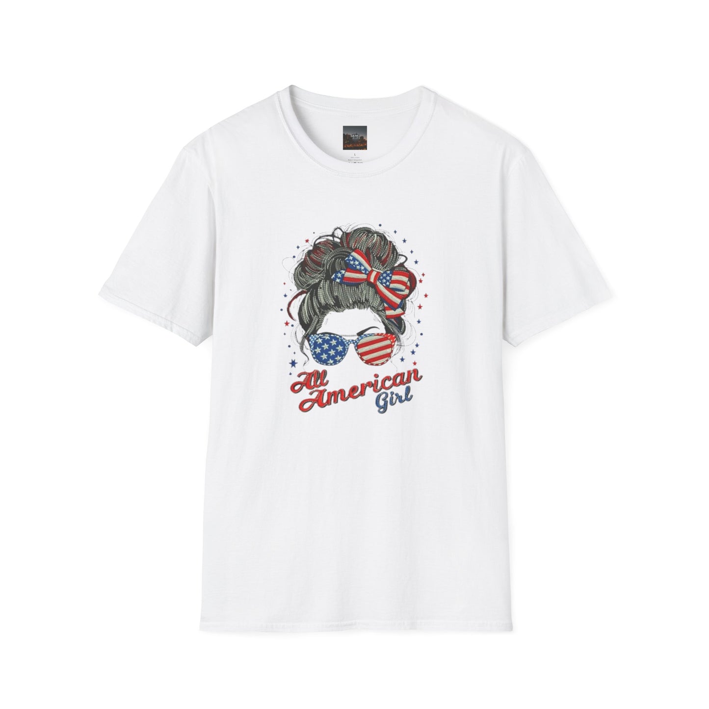 #250 "All American Girl" Patriotic Messy Bun T-Shirt