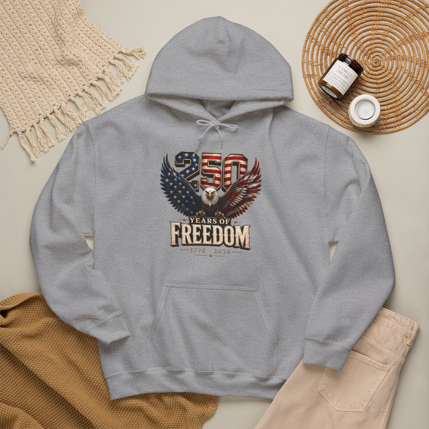 #250 250 Years of Freedom Eagle Patriotic American Flag Anniversary (1776–2026) Patriotic Hoodie