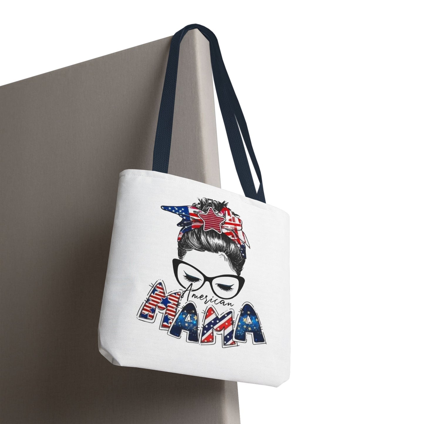 #250 Mama USA Flag Messy Bun Tote Bag