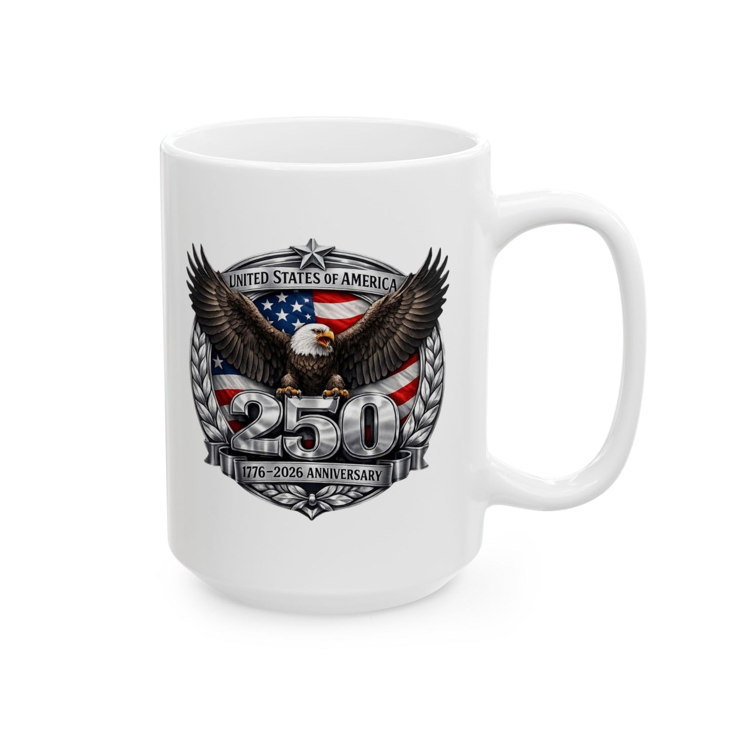 #250 Patriotic Bald Eagle 250 United States Emblem Ceramic Mug Coffee Cup (11oz, 15oz)