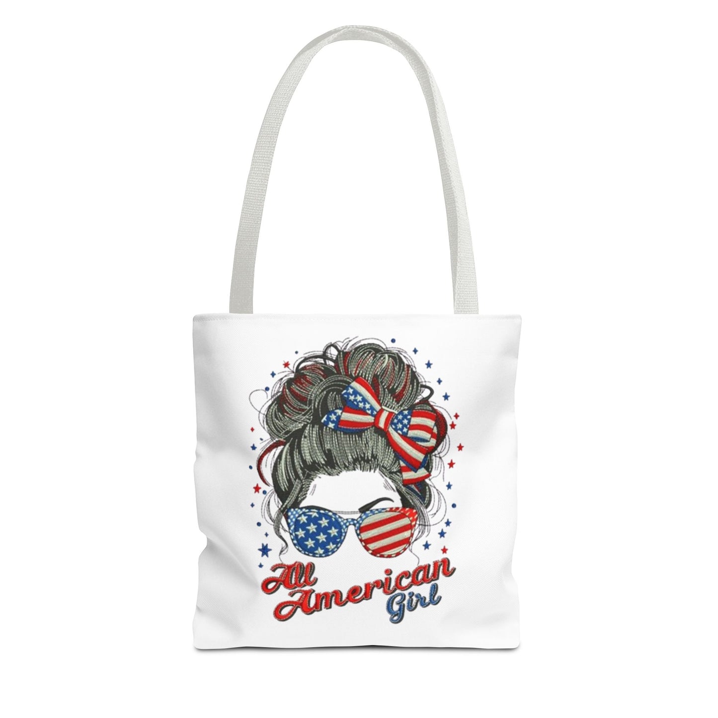 #250 "All American Girl" Patriotic Messy Bun Tote Bag
