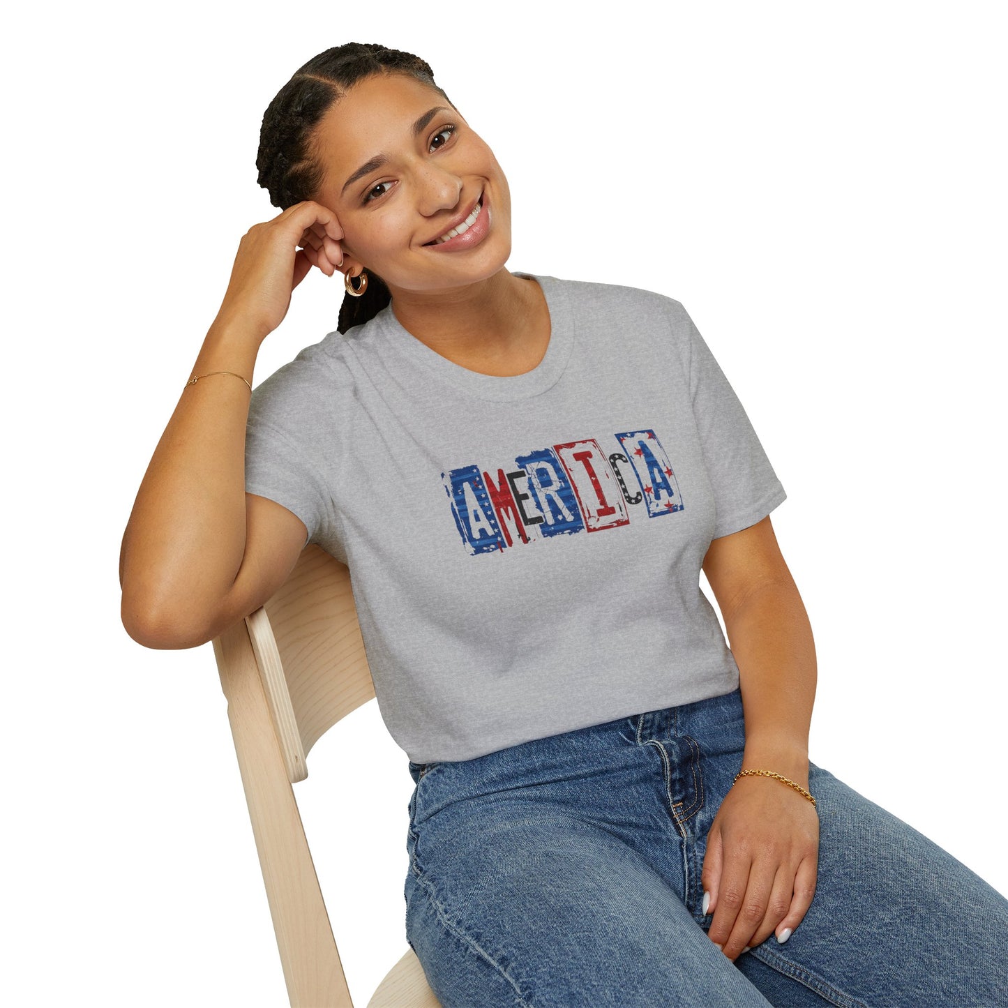 #250 America Retro Block Text Patriotic T-Shirt