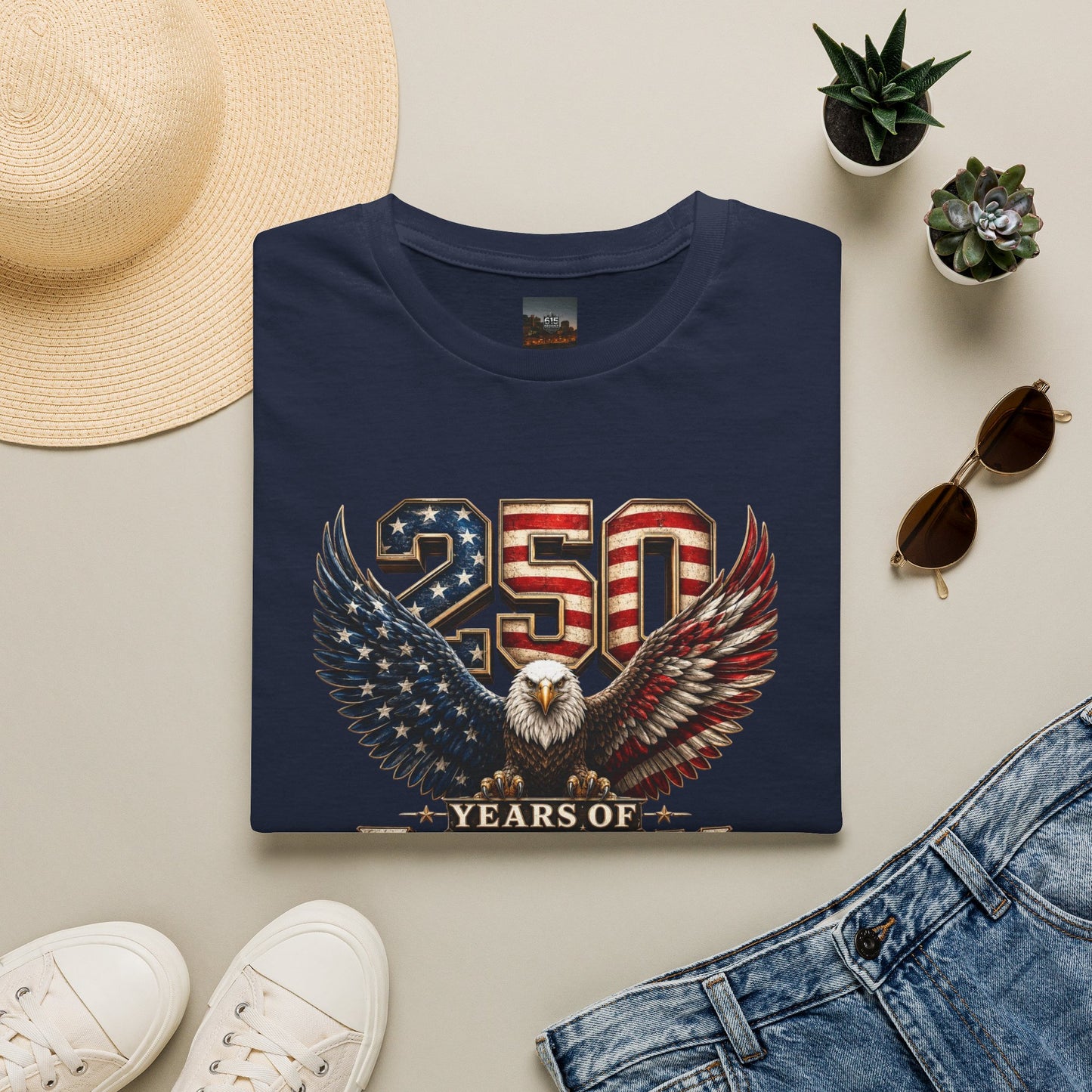 #250 250 Years of Freedom Eagle Patriotic American Flag Anniversary (1776–2026) T-Shirt