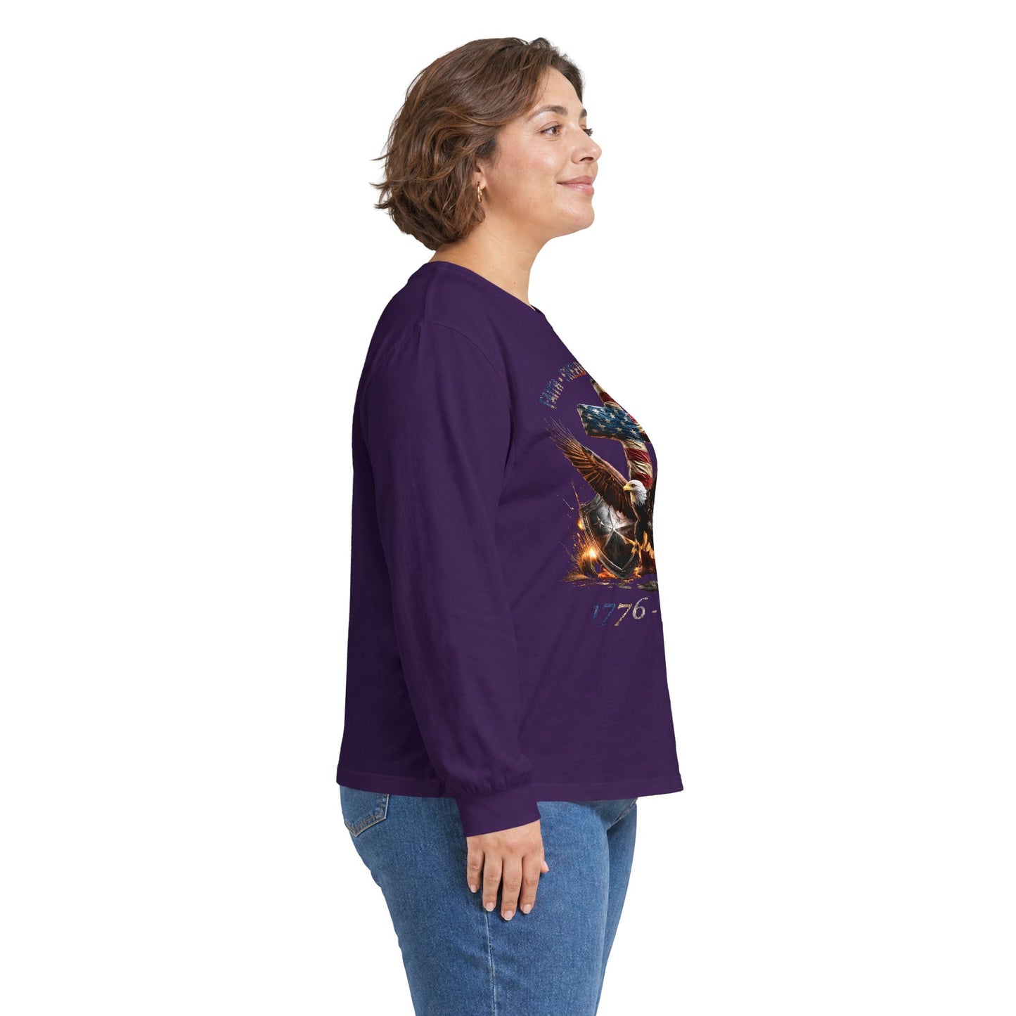 #250 Faith • Freedom 250 Years American Flag Cross & Eagle 1776-2026 Long Sleeve Tee