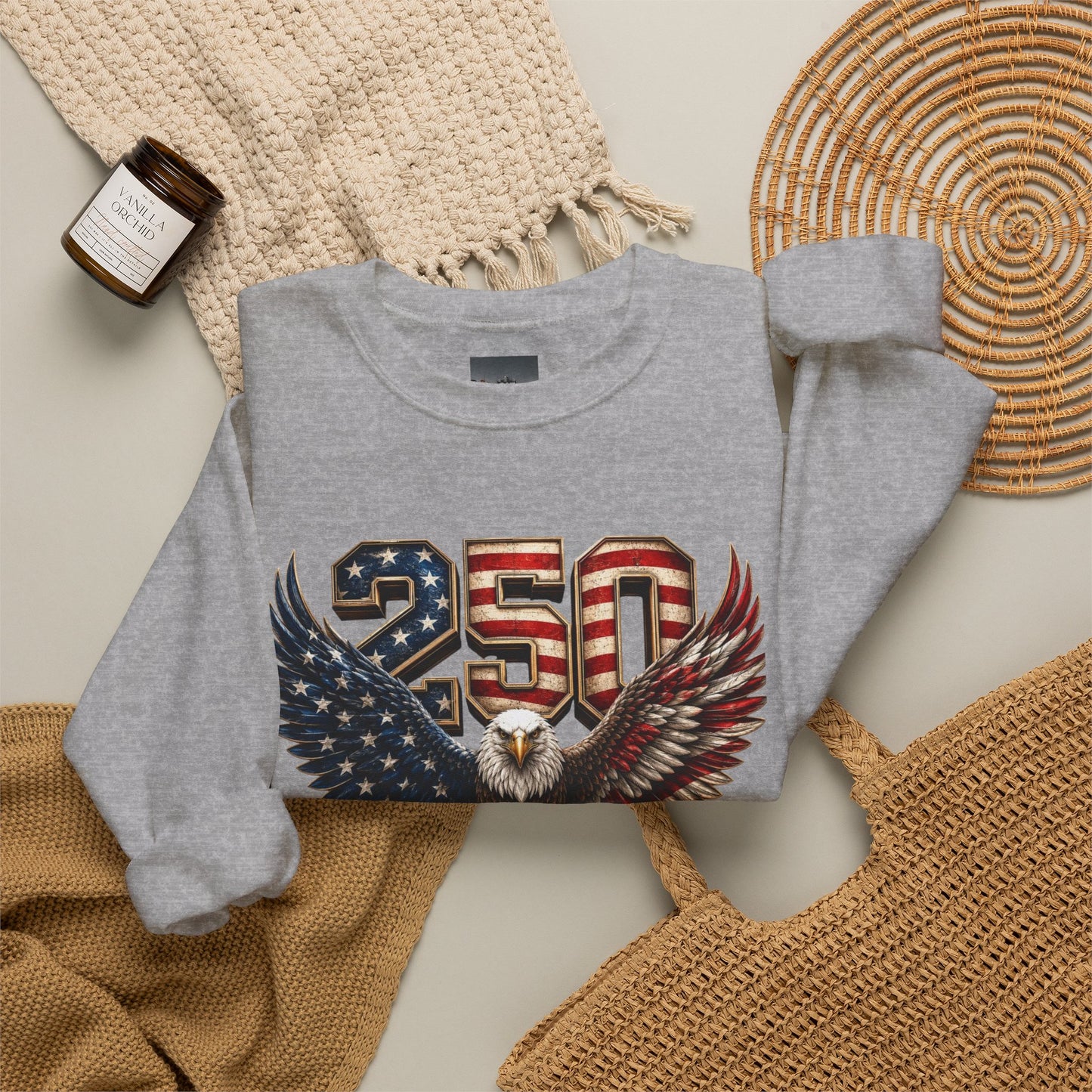 #250 250 Years of Freedom Eagle Patriotic American Flag Anniversary (1776–2026) Crewneck Sweatshirt