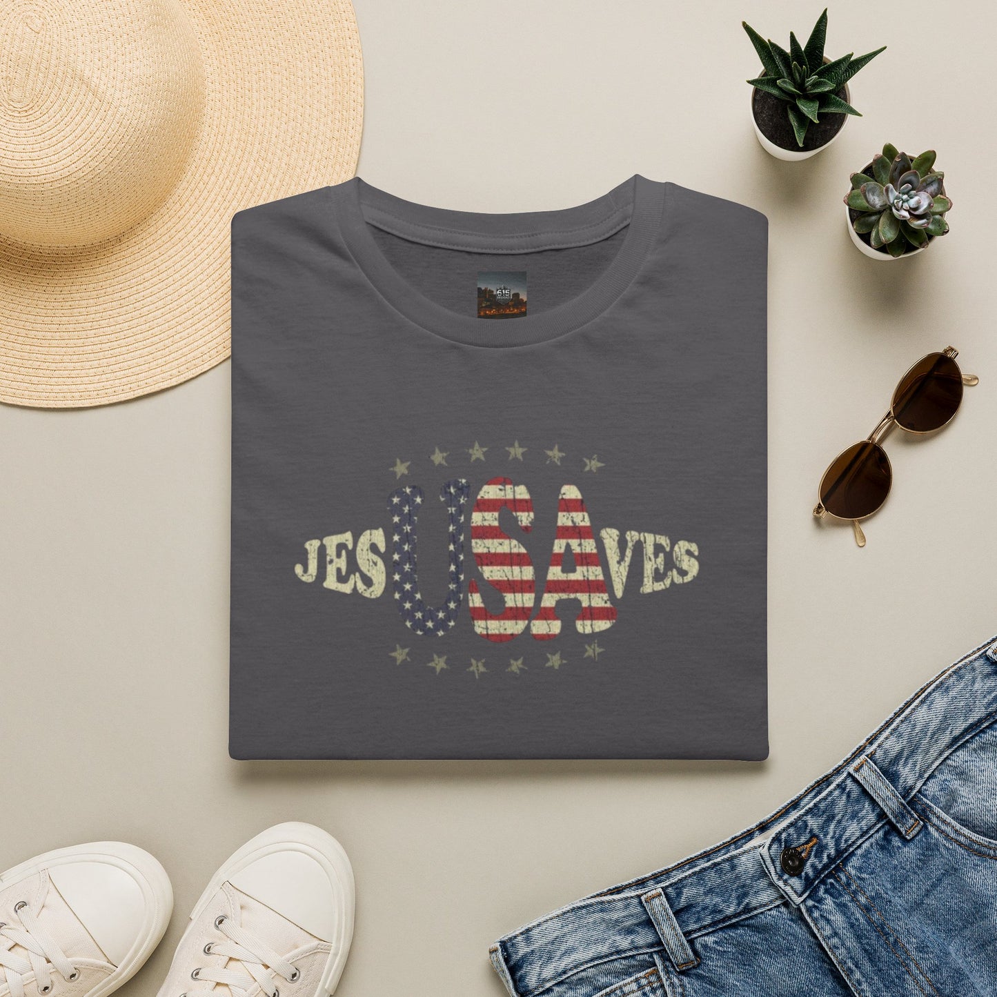 JesUSAves Patriotic T-Shirt — American Flag Christian Faith Tee