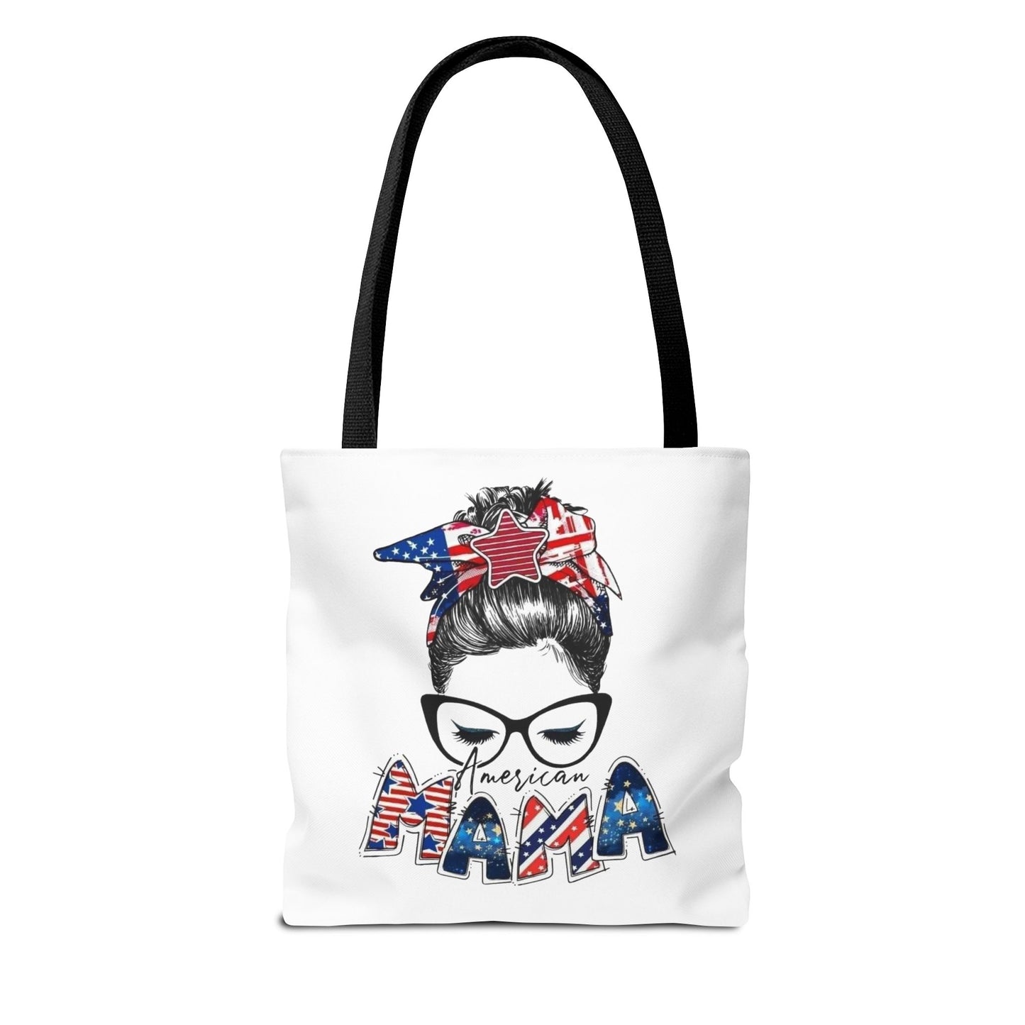 #250 Mama USA Flag Messy Bun Tote Bag
