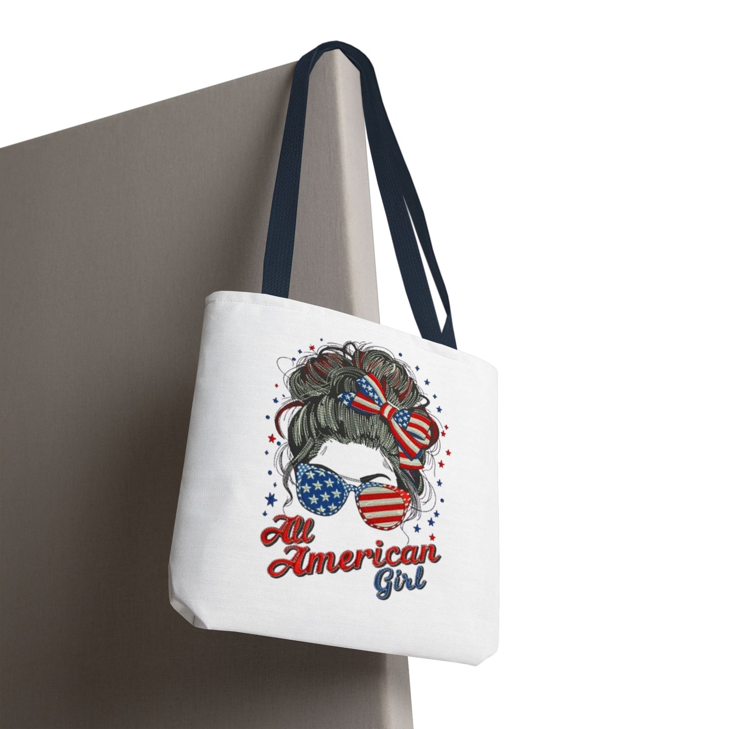 #250 "All American Girl" Patriotic Messy Bun Tote Bag