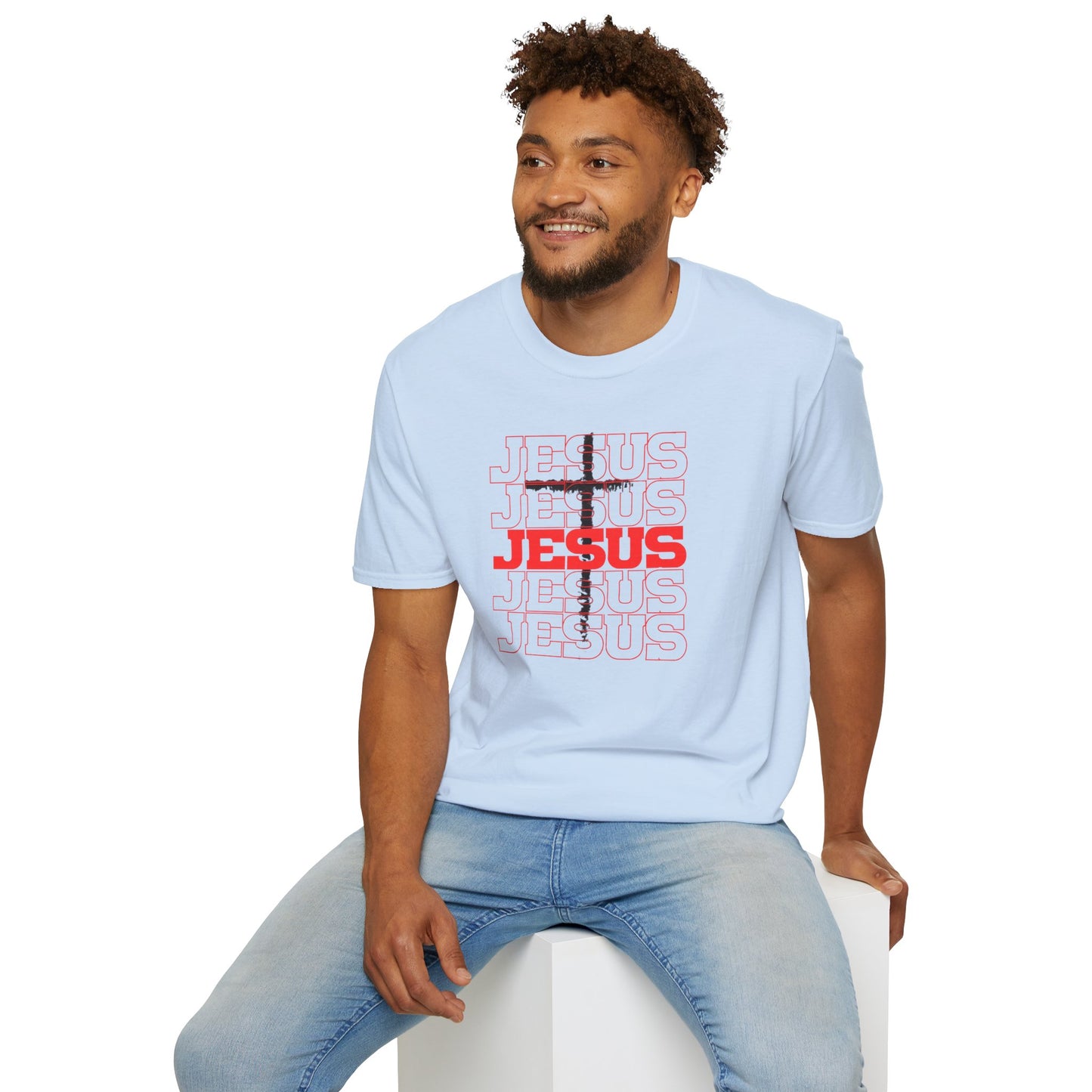 Jesus Cross Red Text Black Cross Graphic T-Shirt — Religious Faith Tee