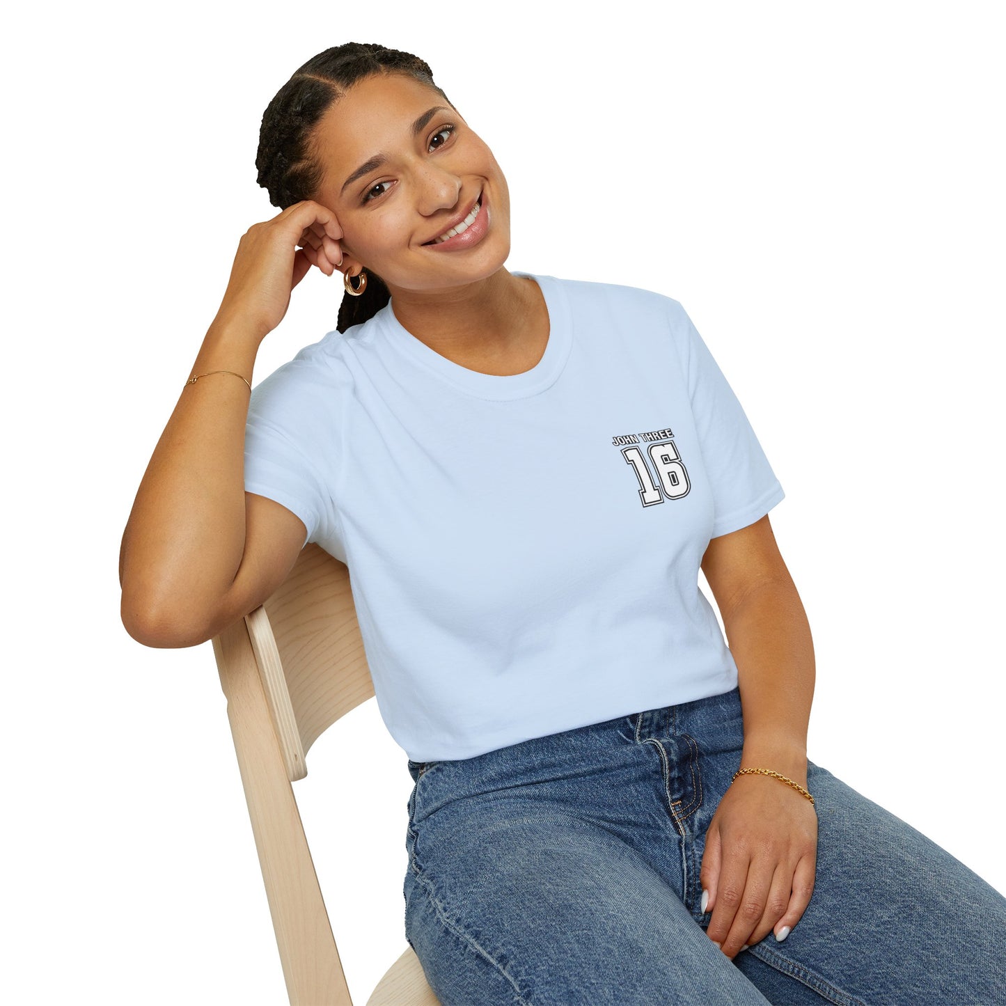 John Three 16 Chest and Back Jersey Print with Scripture Tee