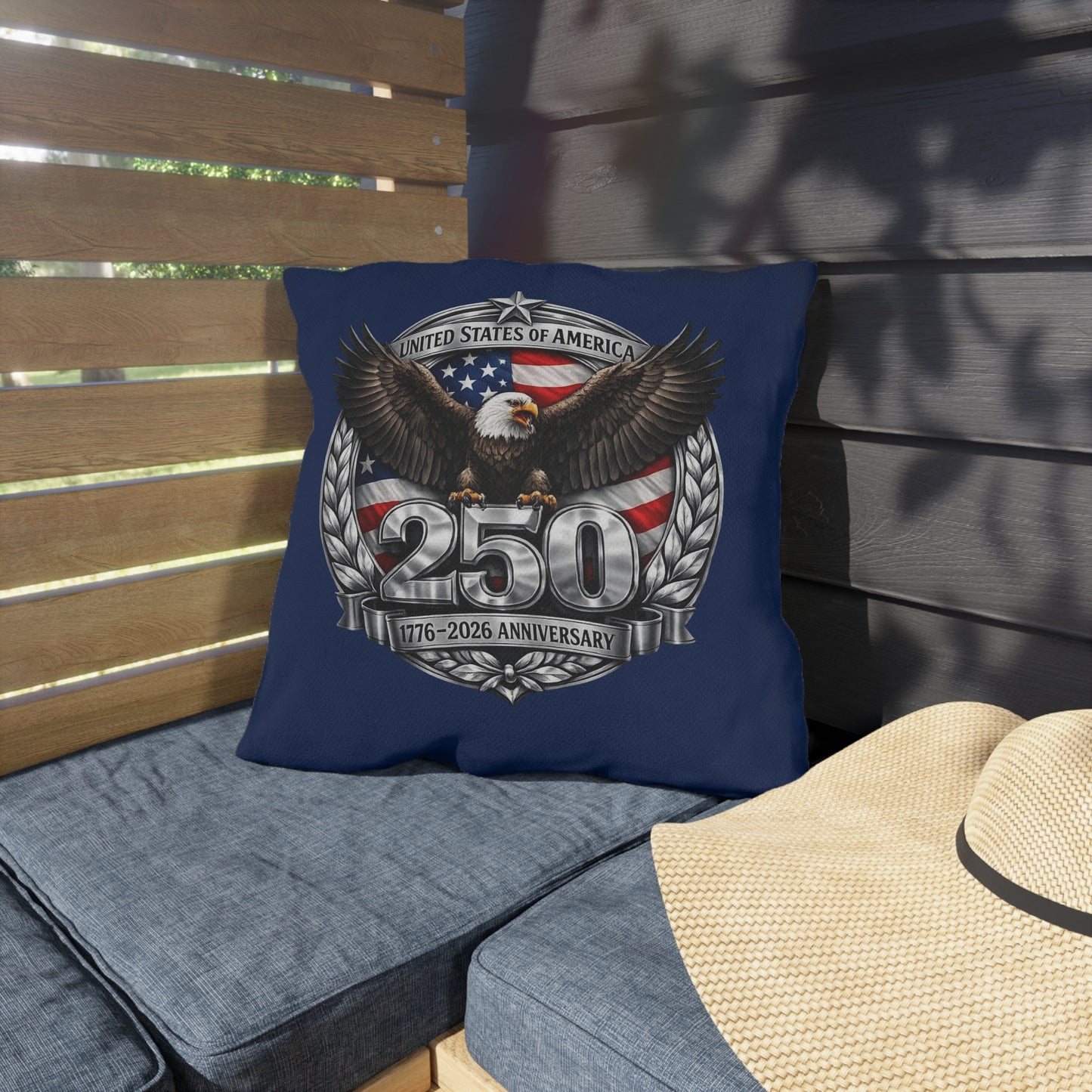 #250 Patriotic Bald Eagle 250 United States Emblem Outdoor Throw Pillow