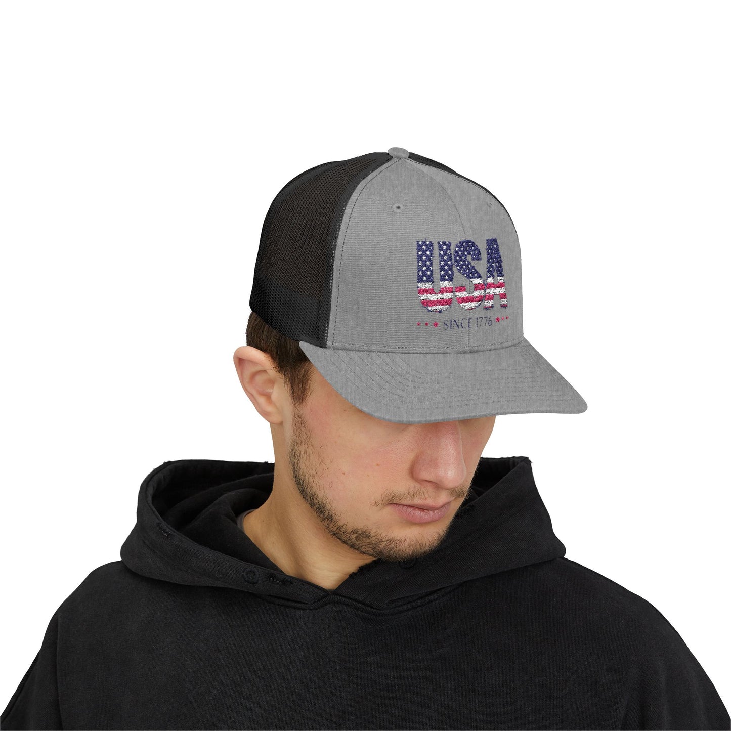 #250 USA Flag "USA Since 1776" Patriotic Snapback Trucker Cap