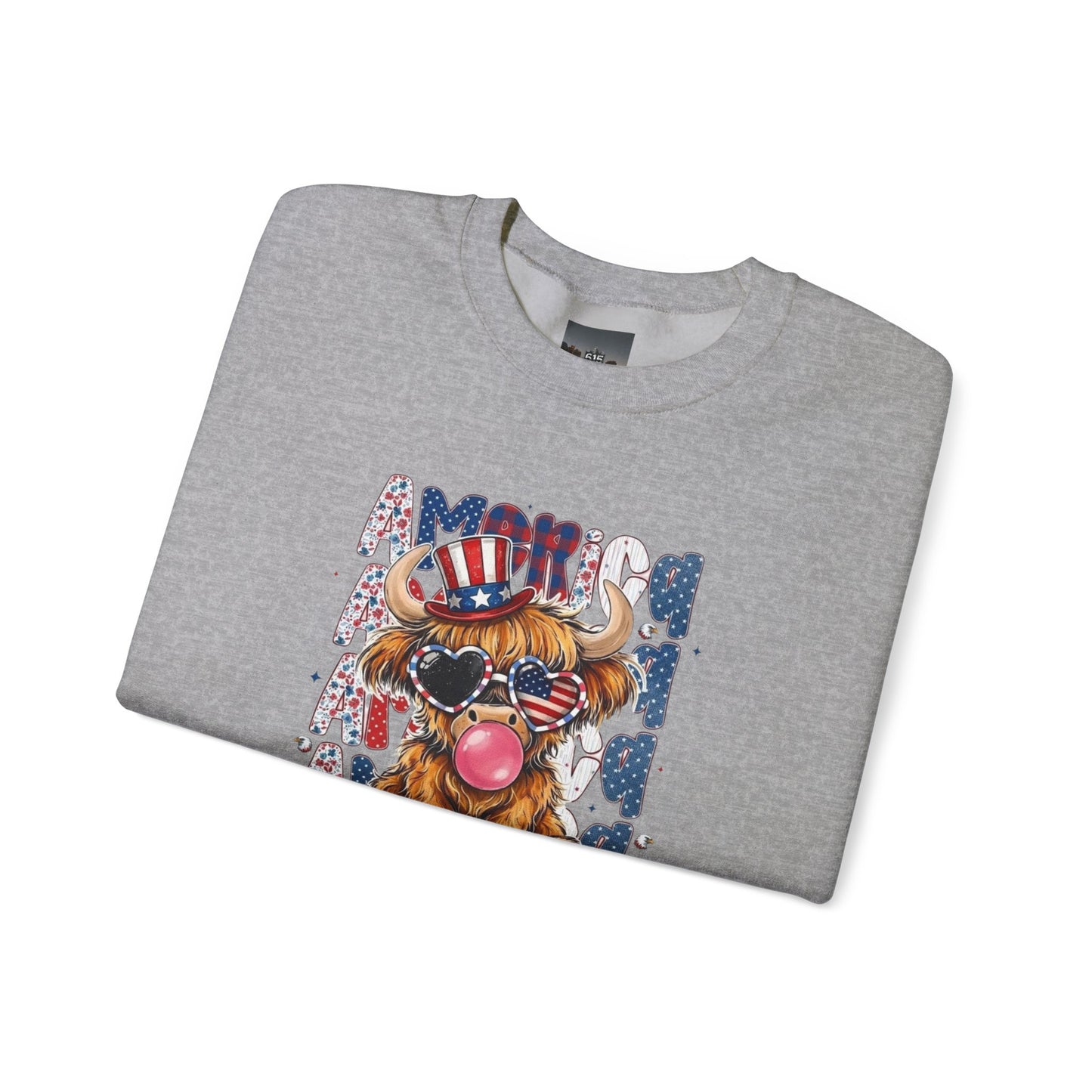 #250 American Flag Bubblegum Patriotic Highland Cow Sweatshirt