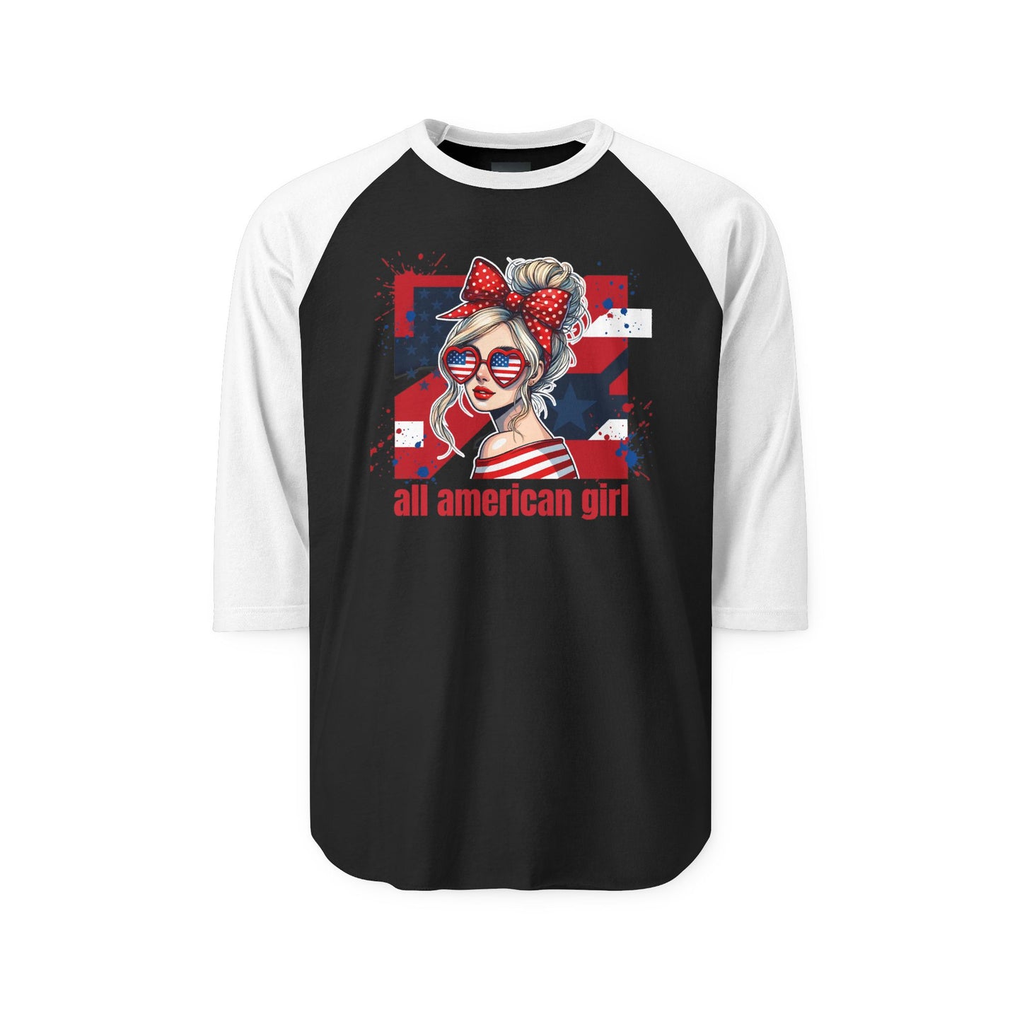 #250 All American Girl Patriotic Raglan 3/4 Sleeve Baseball Tee