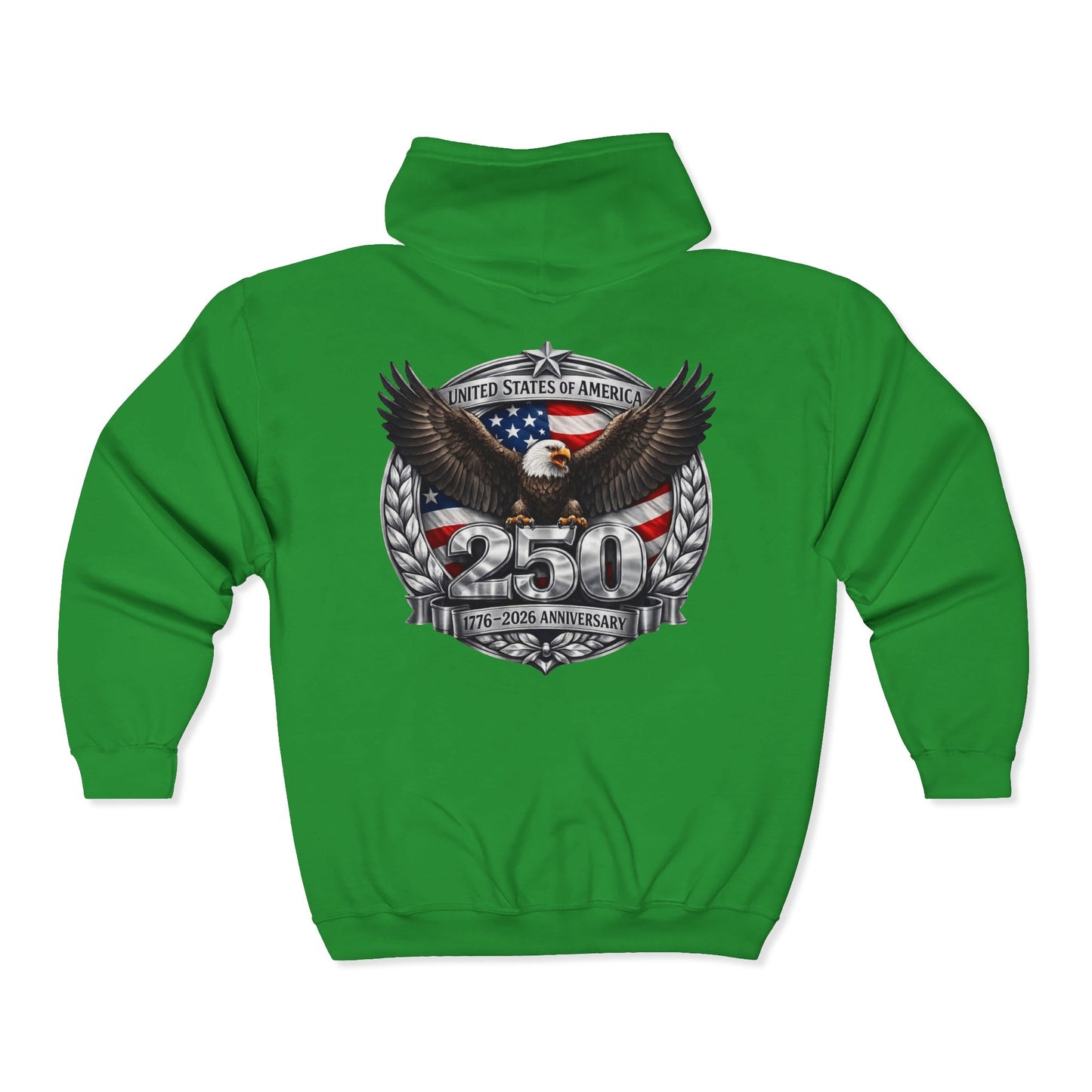 #250 Patriotic Bald Eagle 250 United States Emblem Zip Hoodie
