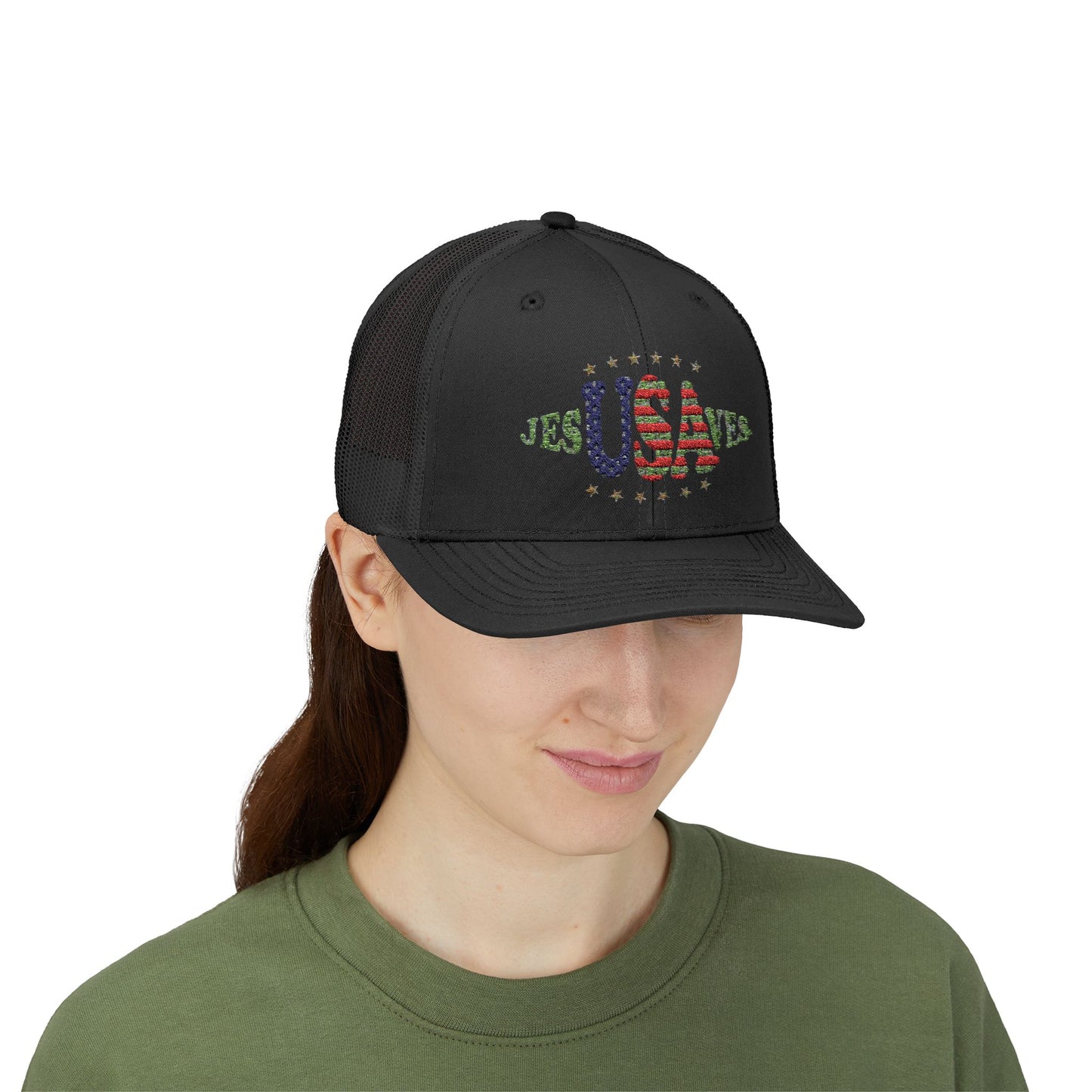 JesUSAves Patriotic Snapback Trucker Cap American Flag Christian Faith